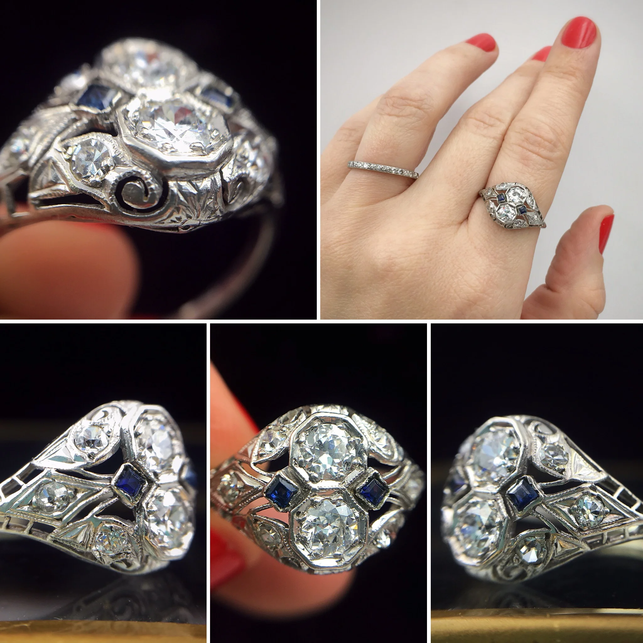 art deco platinum diamond two stone ring Reverie estate jewelry nyc