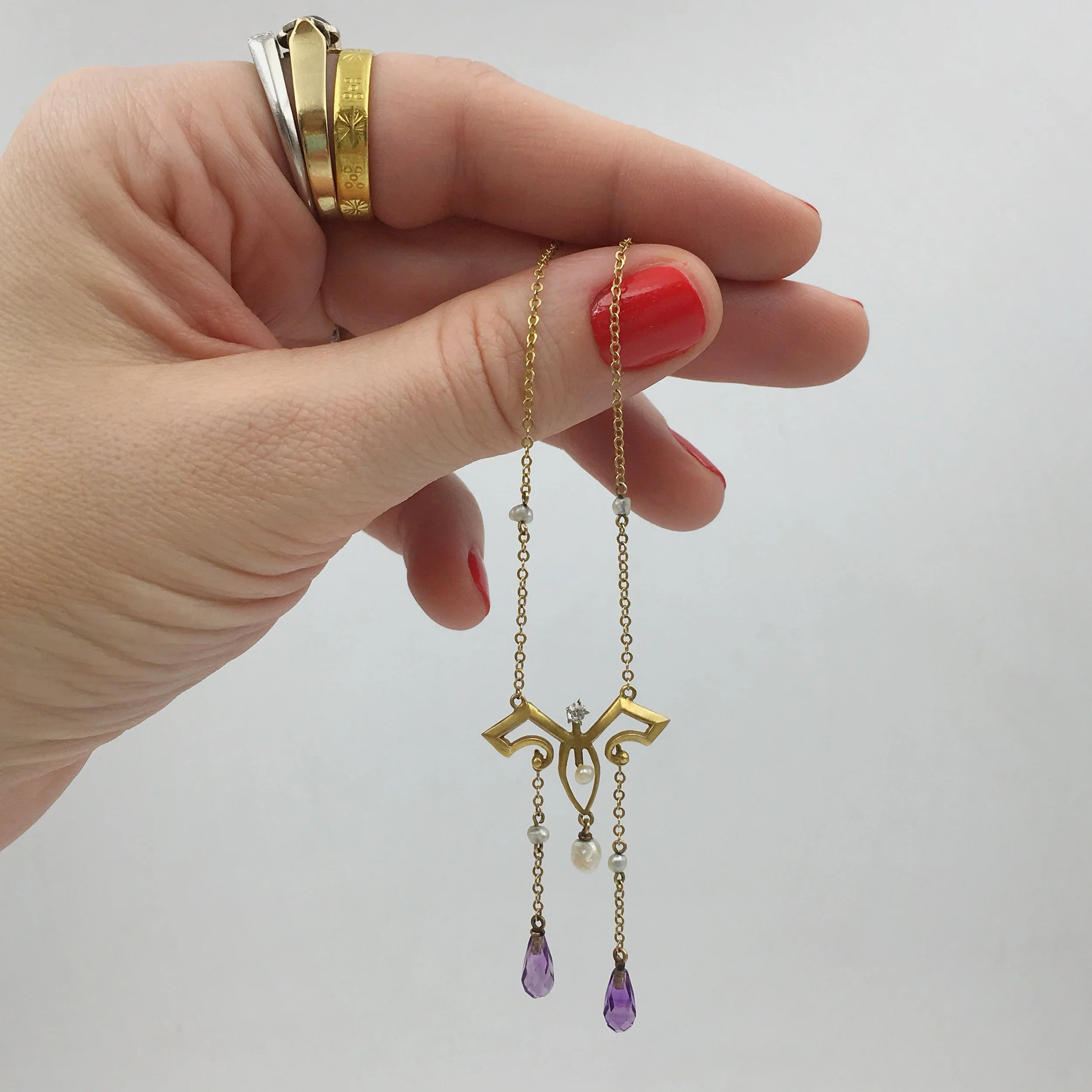 Art Nouveau amethyst diamond lavaliere Reverie estate jewelry NYC