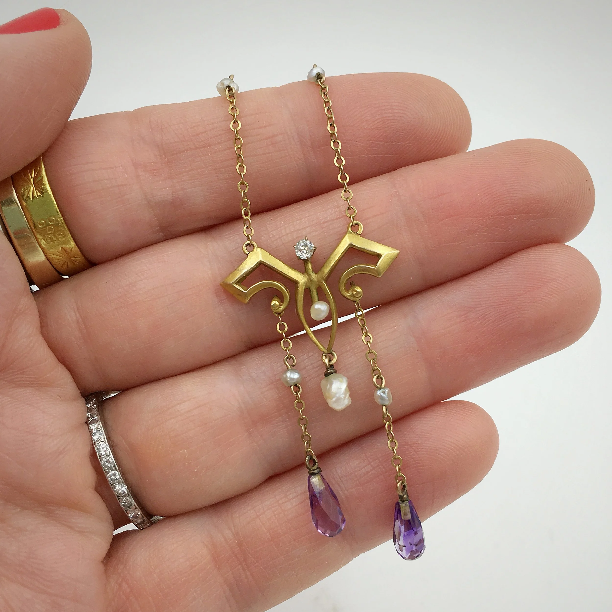 Art Nouveau amethyst diamond lavaliere Reverie estate jewelry NYC