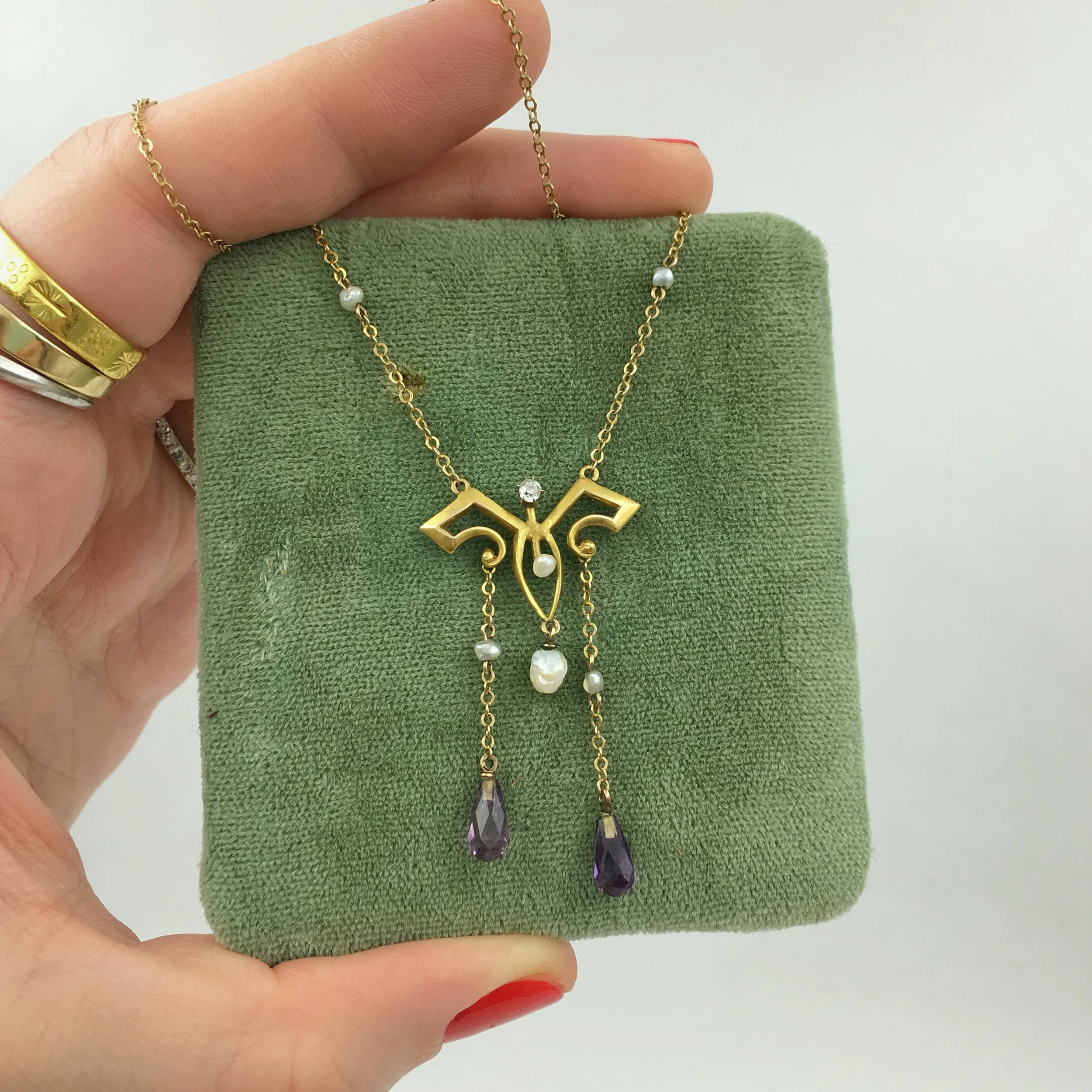 Art Nouveau amethyst diamond lavaliere Reverie estate jewelry NYC