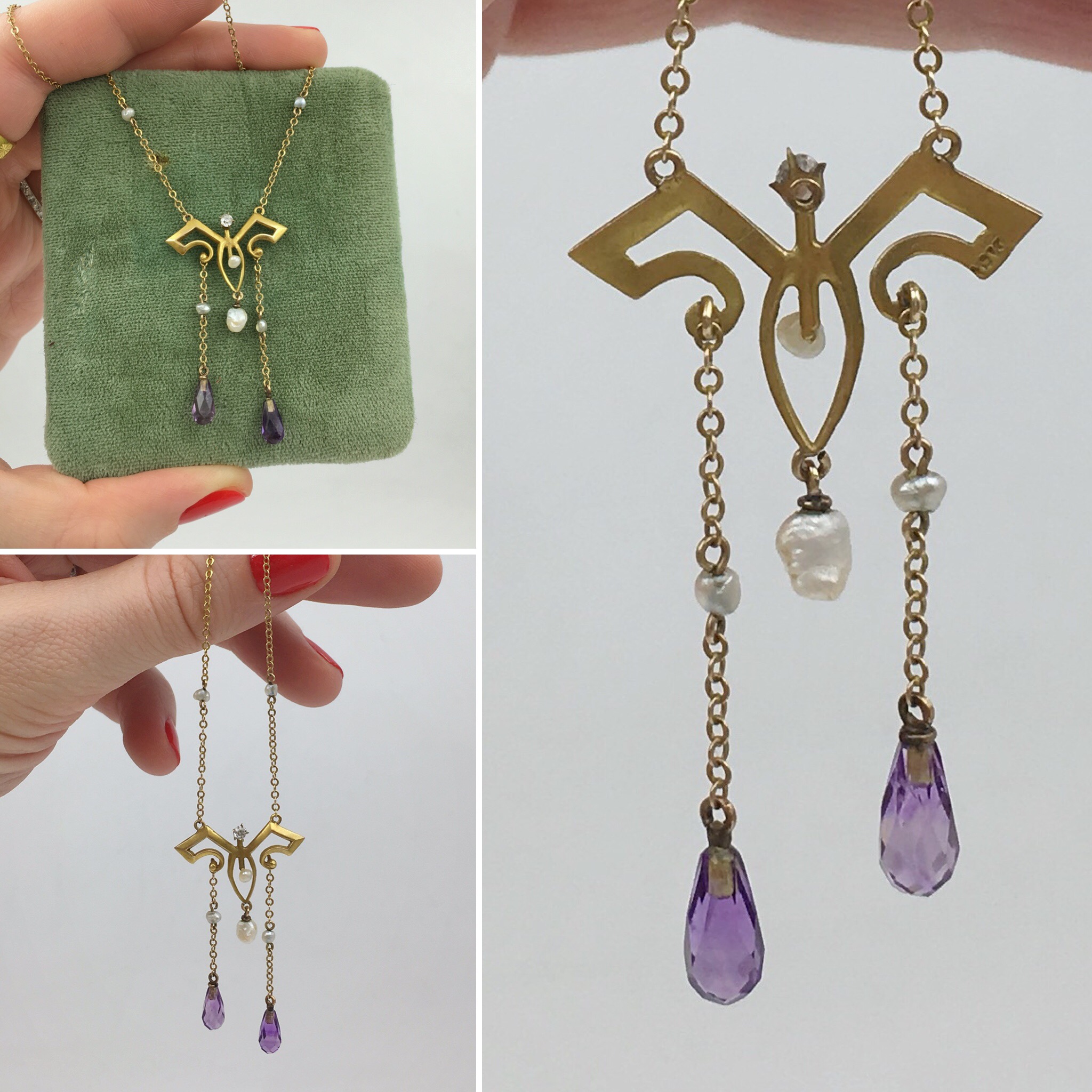 Art Nouveau amethyst diamond lavaliere Reverie estate jewelry NYC