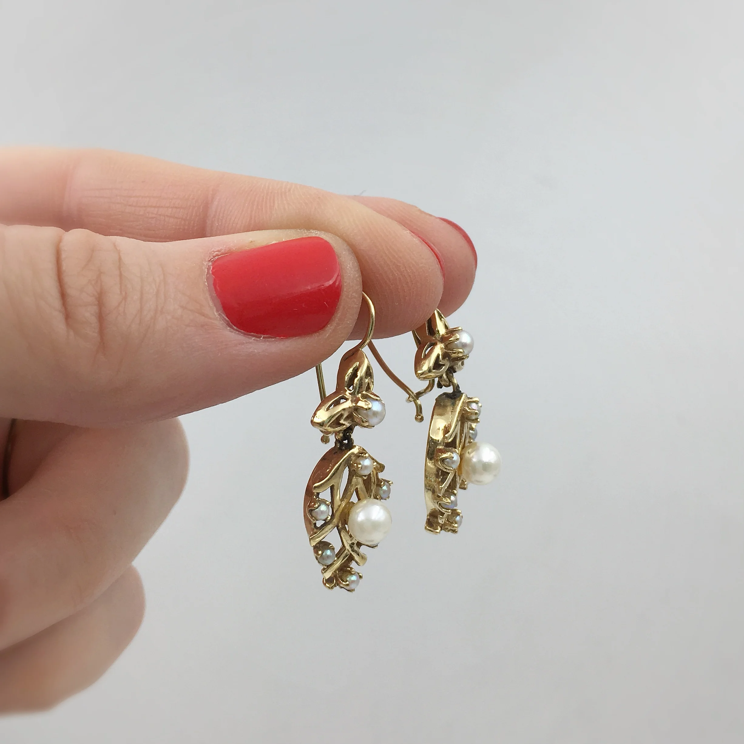 Vintage gold pearl dangle earrings Reverie vintage bridal jewelry NYC