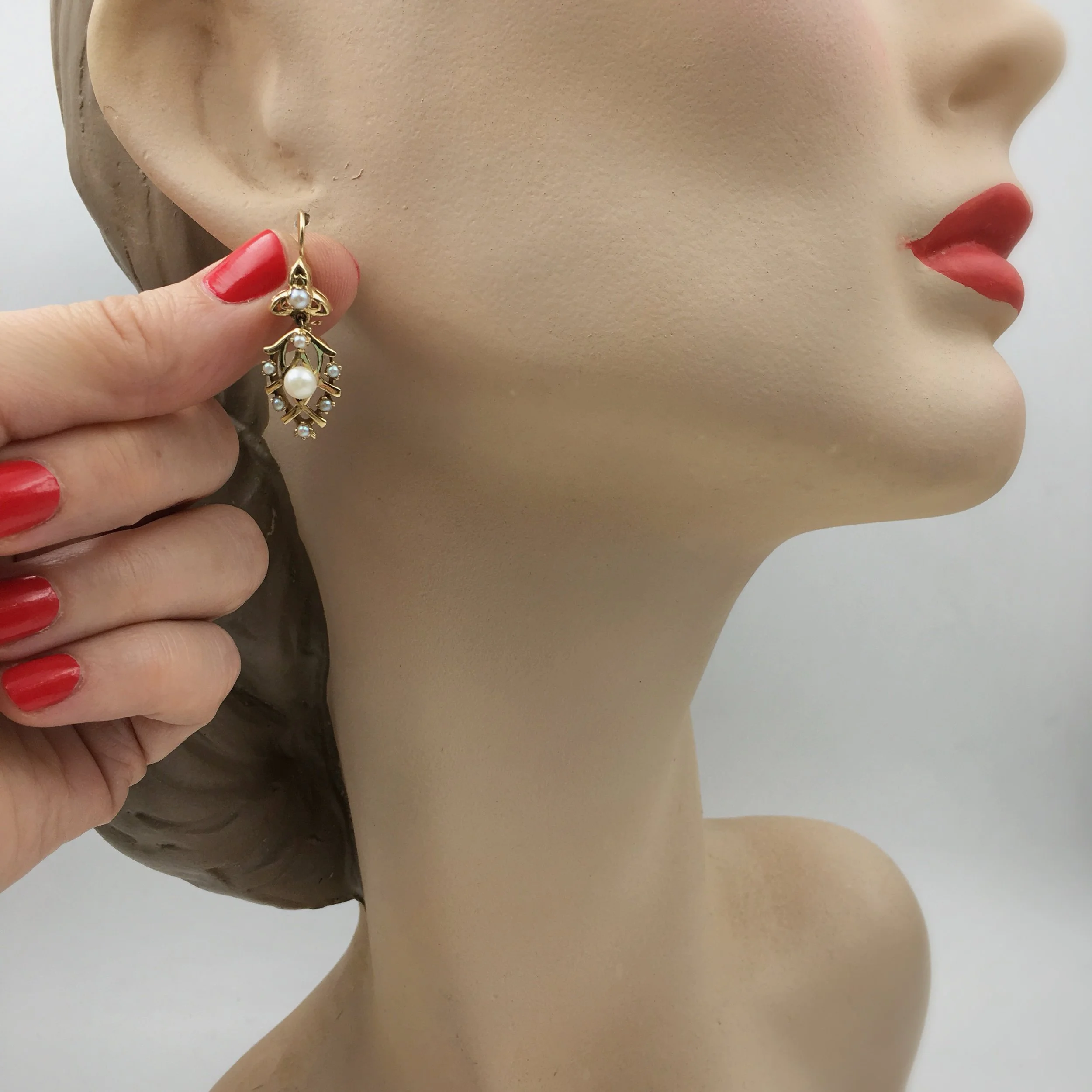 Vintage gold pearl dangle earrings Reverie vintage bridal jewelry NYC