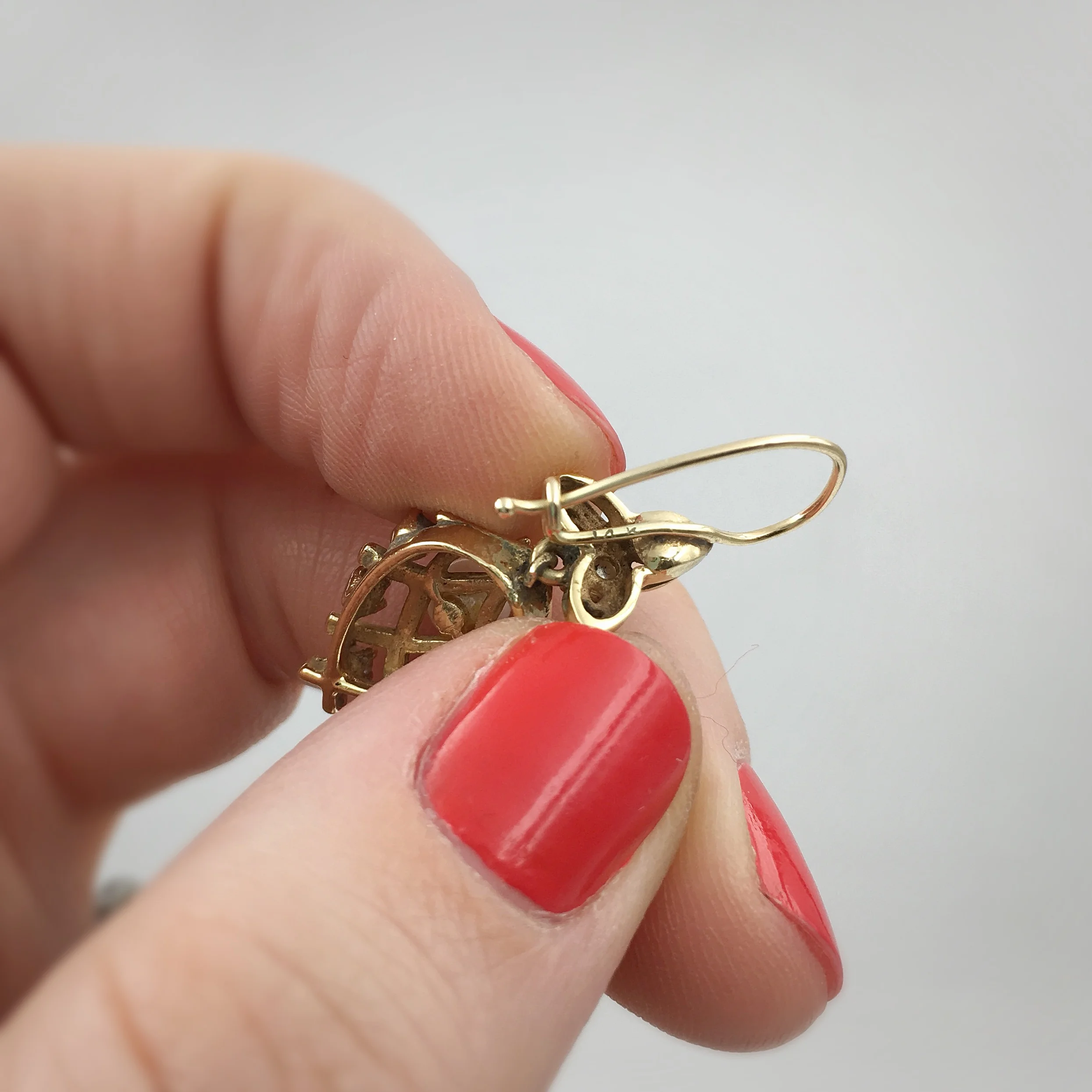 Vintage gold pearl dangle earrings Reverie vintage bridal jewelry NYC