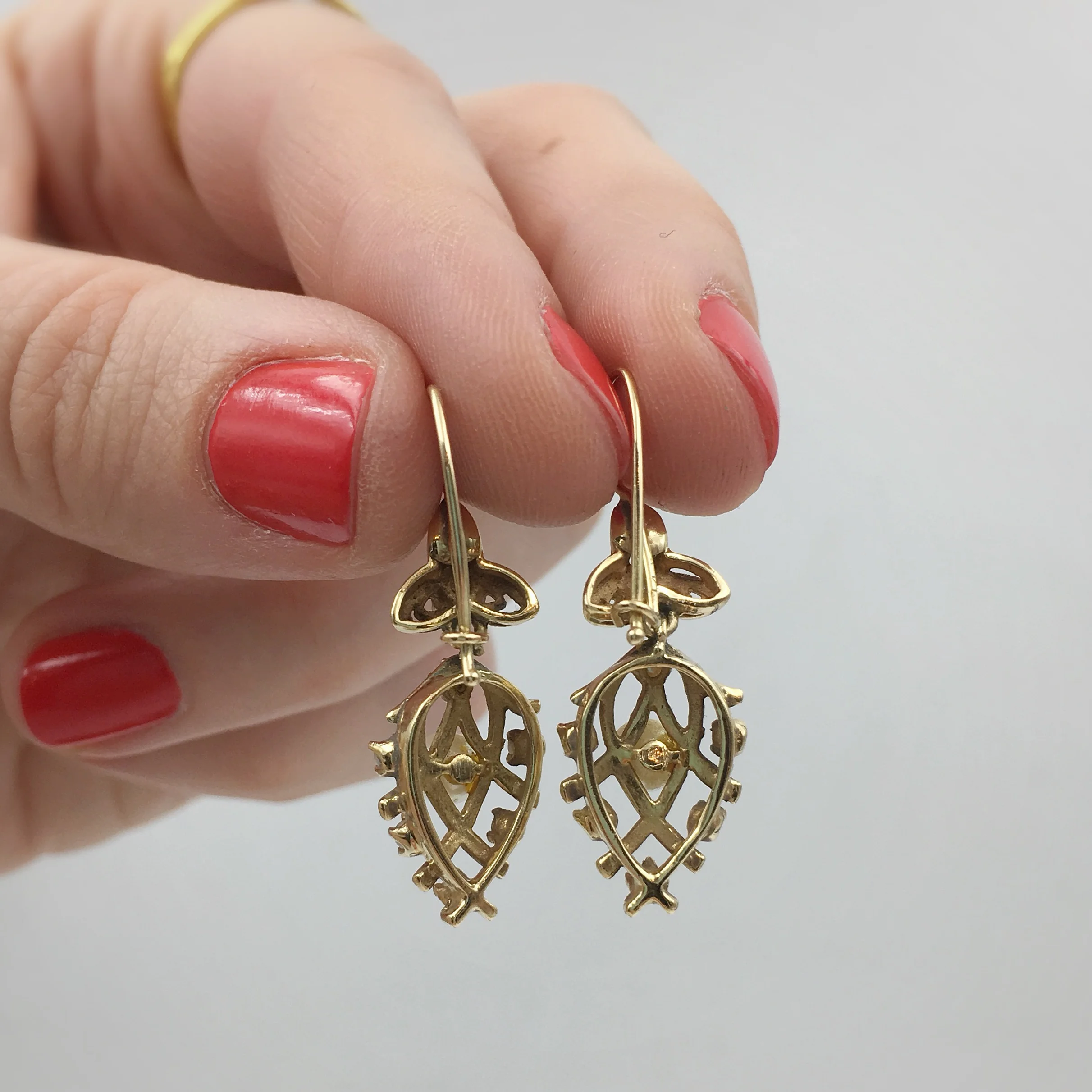 Vintage gold pearl dangle earrings Reverie vintage bridal jewelry NYC