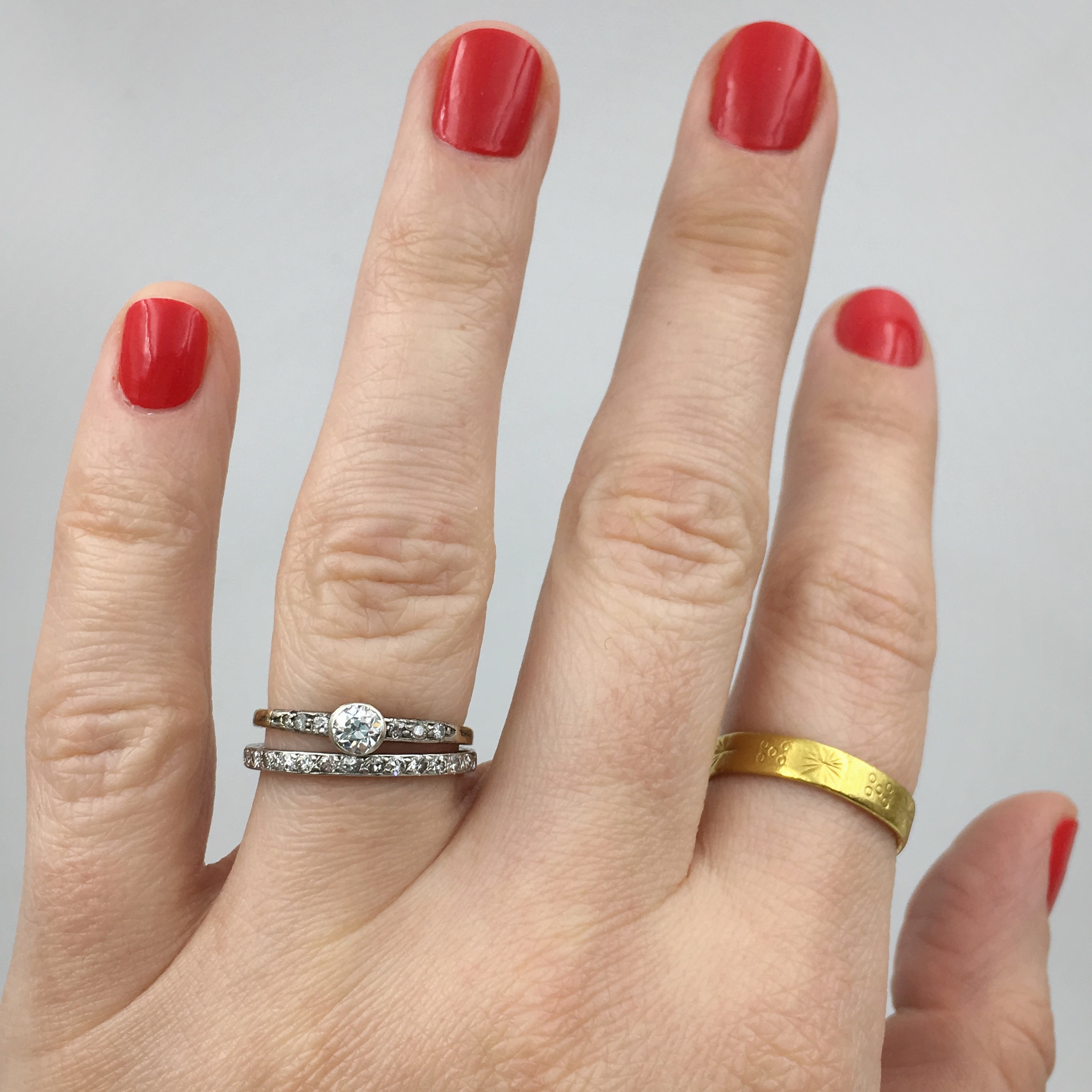 Old mine cut diamond solitaire engagement ring Reverie vintage jewelry NYC