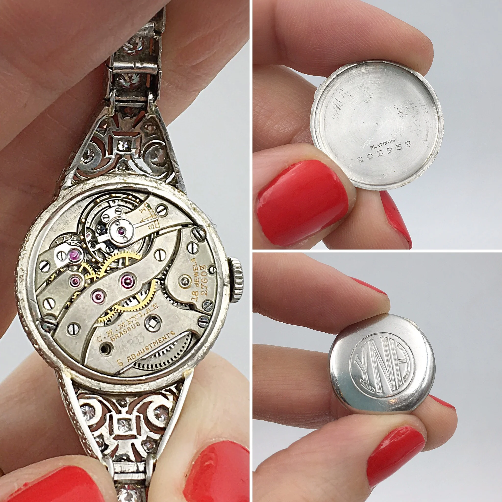 C H Meylan platinum diamond wrist watch Reverie estate jewelry NYC