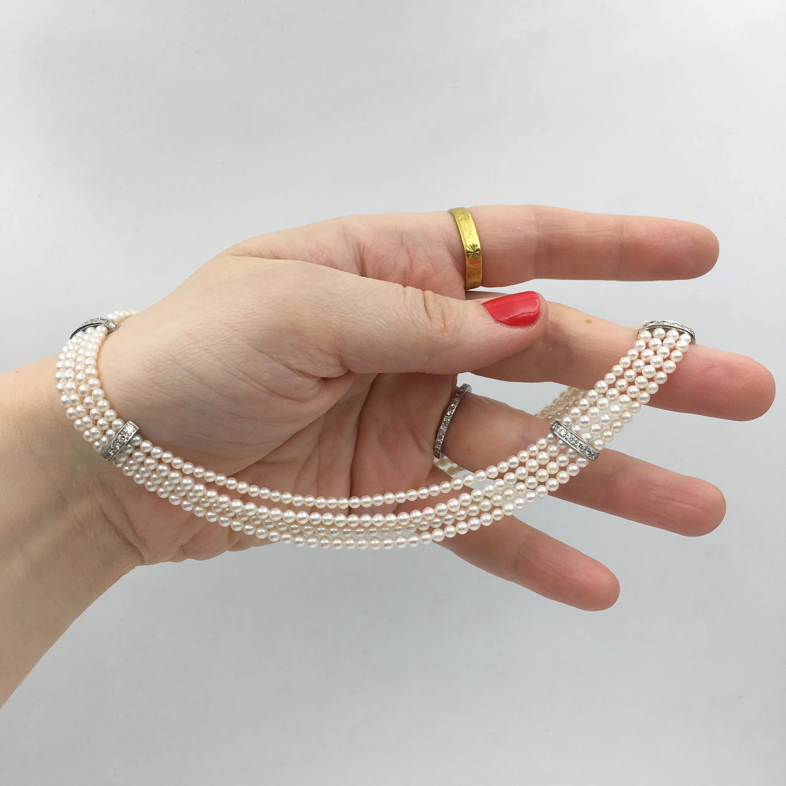 mid century pearl diamond wedding necklace Reverie vintage jewelry NYC