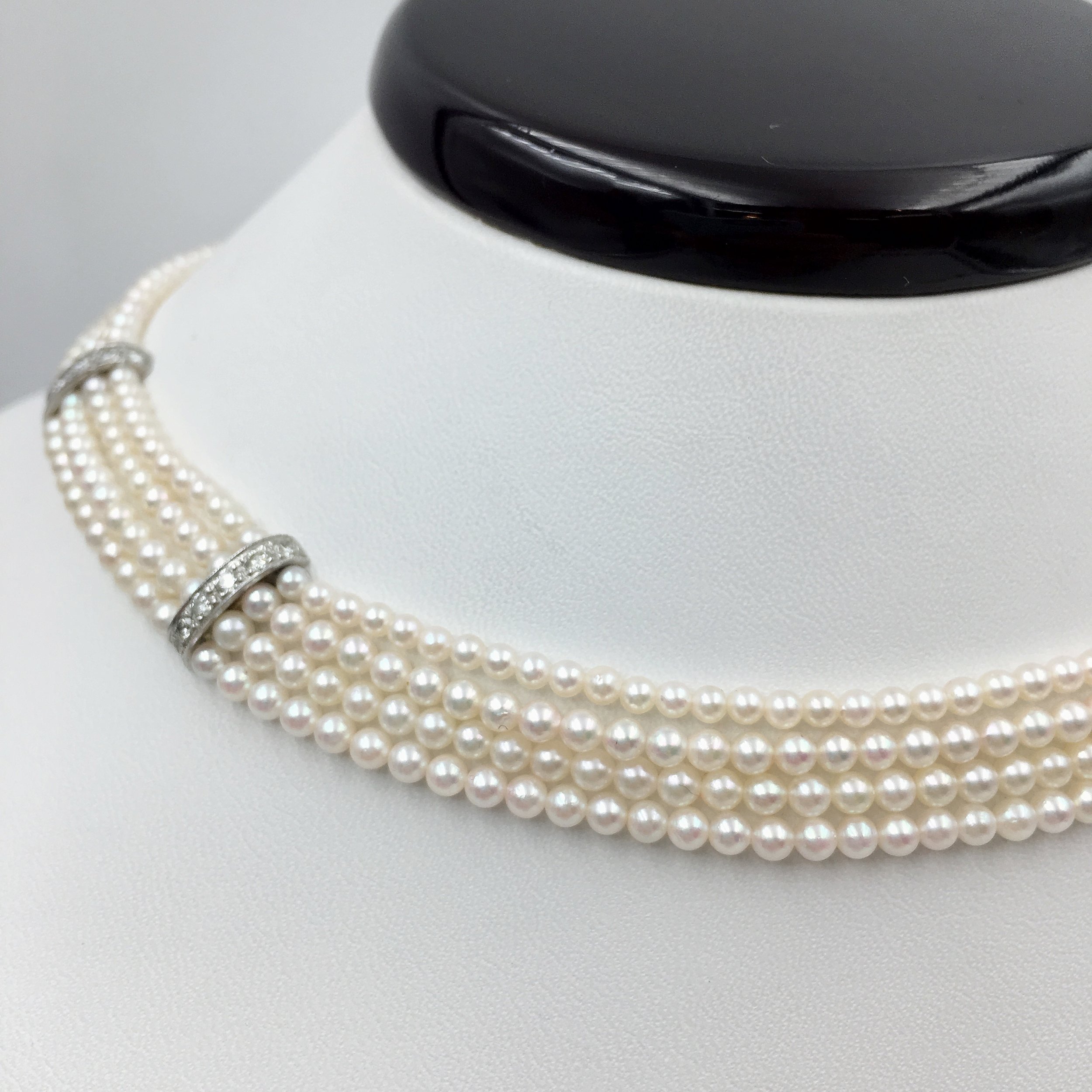 mid century pearl diamond wedding necklace Reverie vintage jewelry NYC