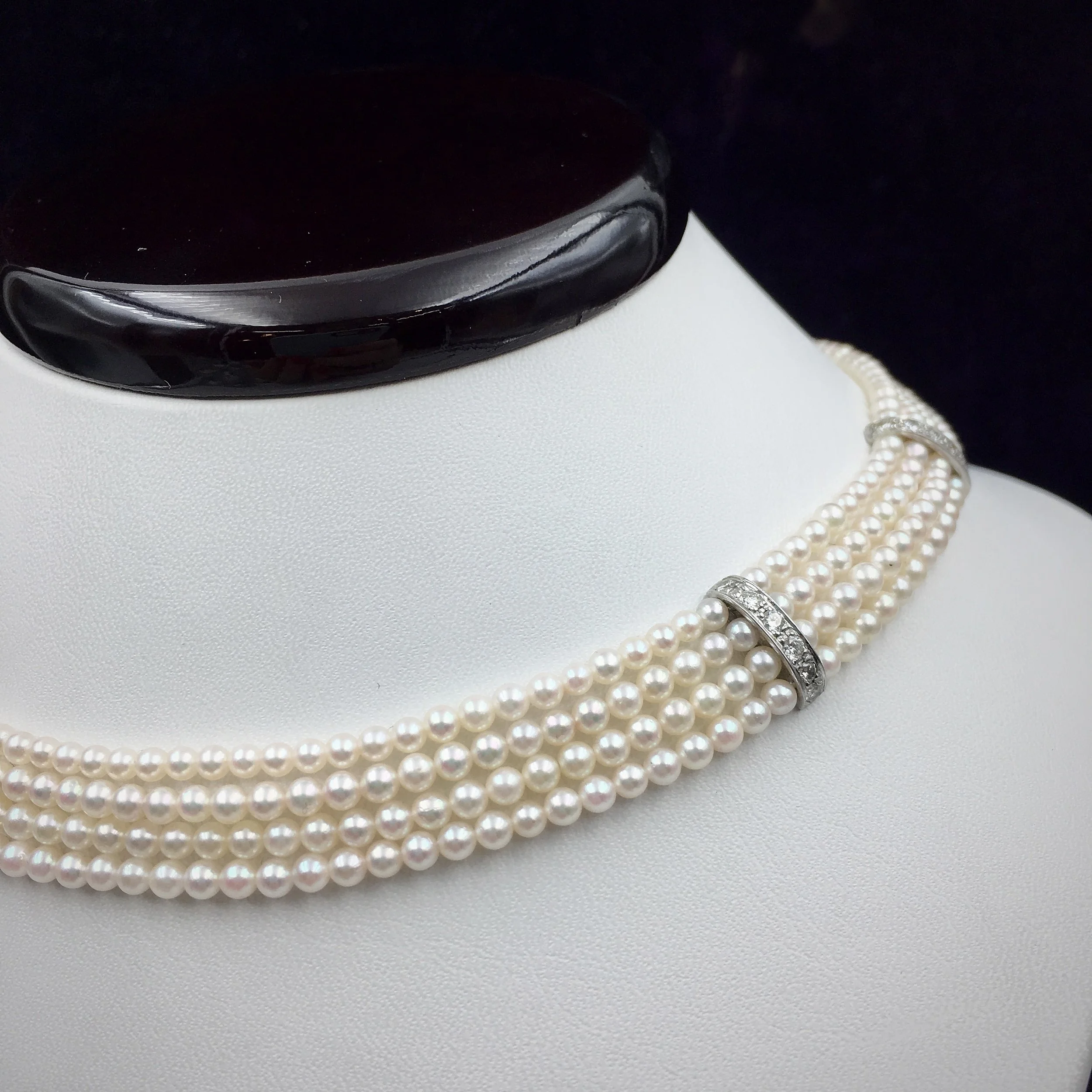 mid century pearl diamond wedding necklace Reverie vintage jewelry NYC