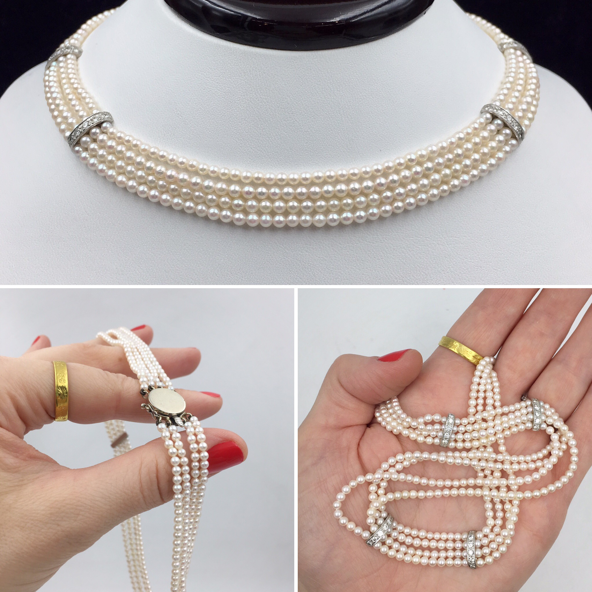 mid century pearl diamond wedding necklace Reverie vintage jewelry NYC