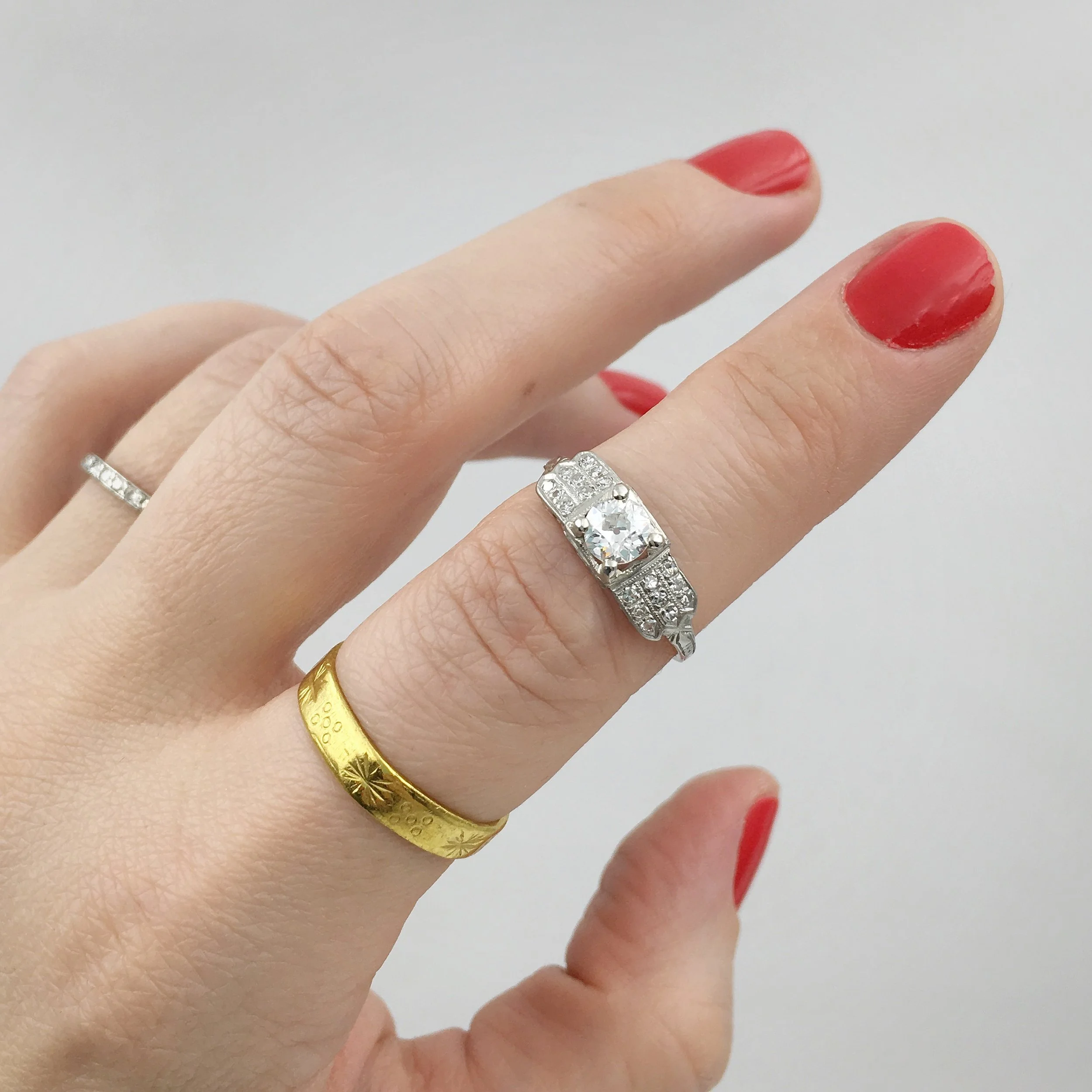 Streamline Art Deco engagement ring Reverie estate jewelry NYC