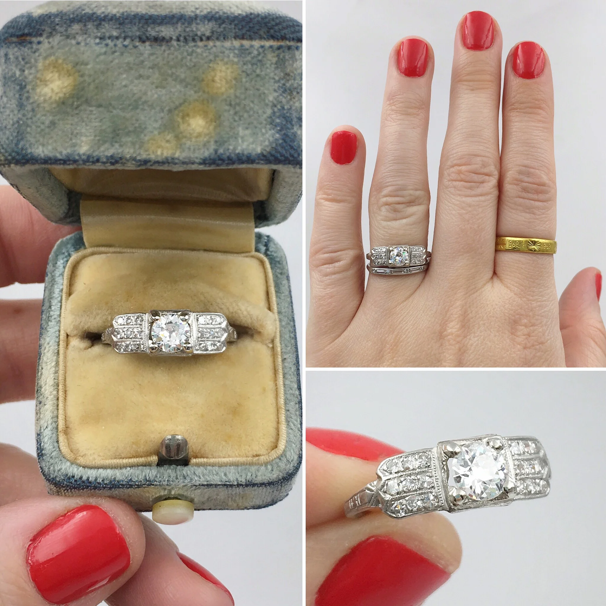 Streamline Art Deco engagement ring Reverie estate jewelry NYC