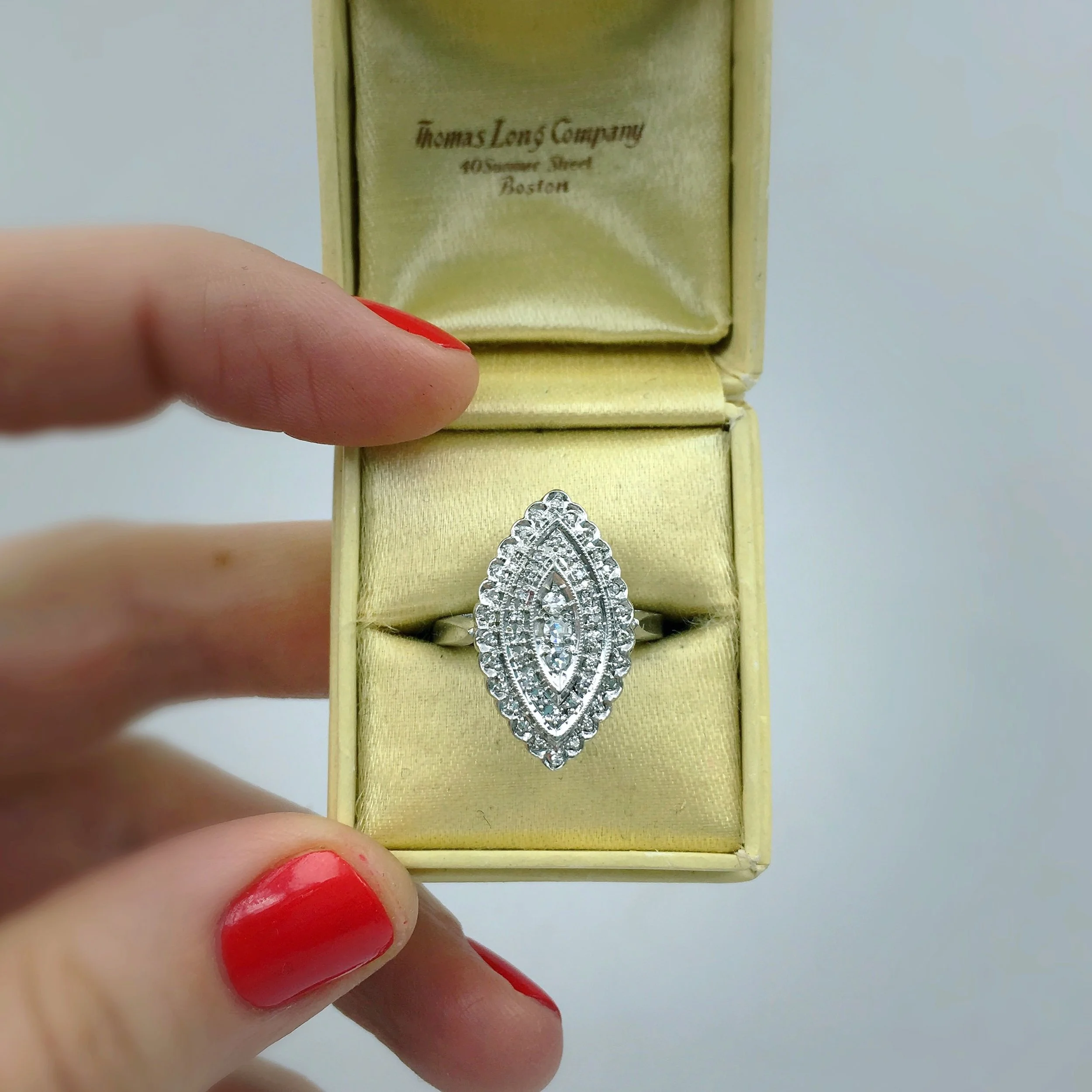 Antique style vintage diamond dinner ring Reverie vintage jewelry NYC