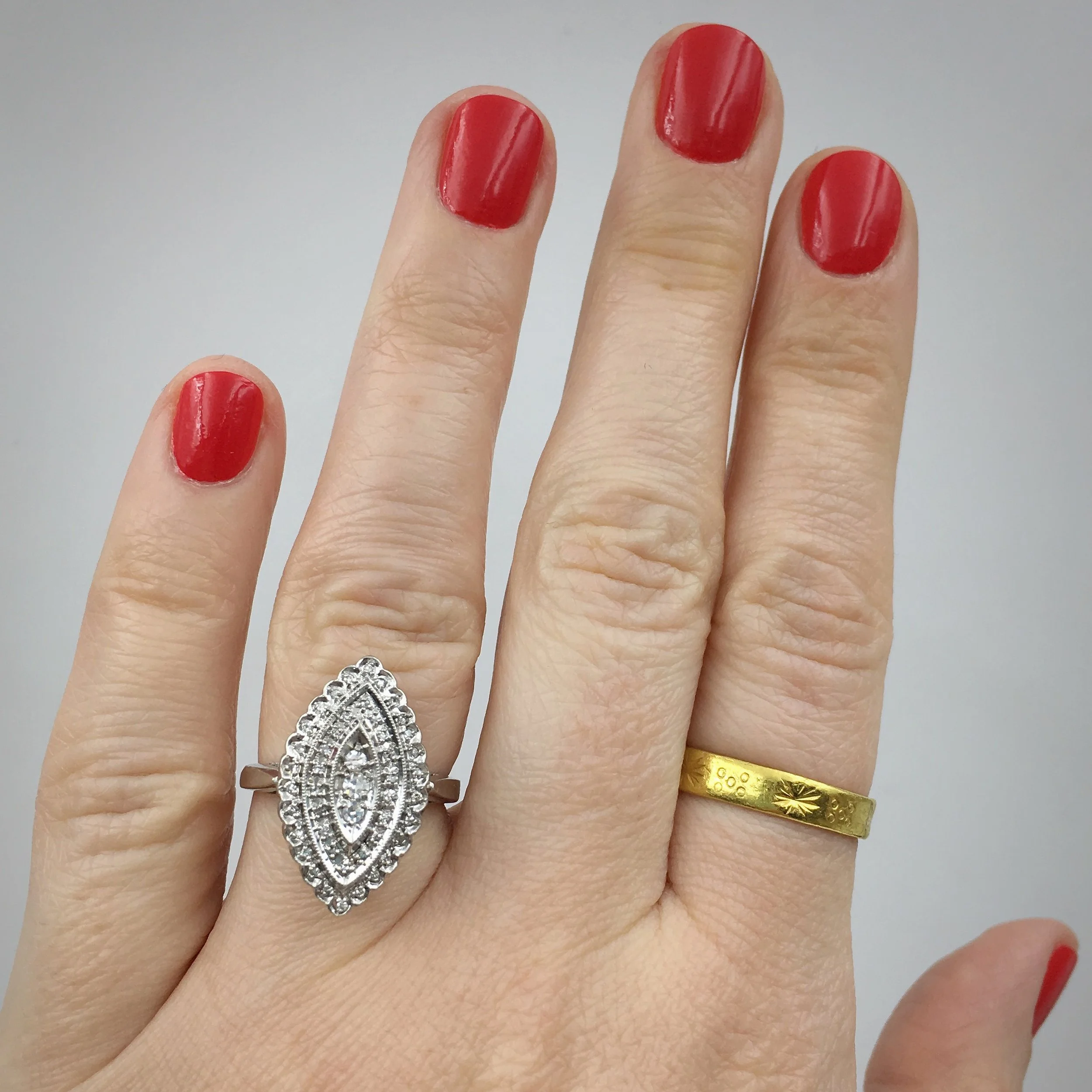 Antique style vintage diamond dinner ring Reverie vintage jewelry NYC