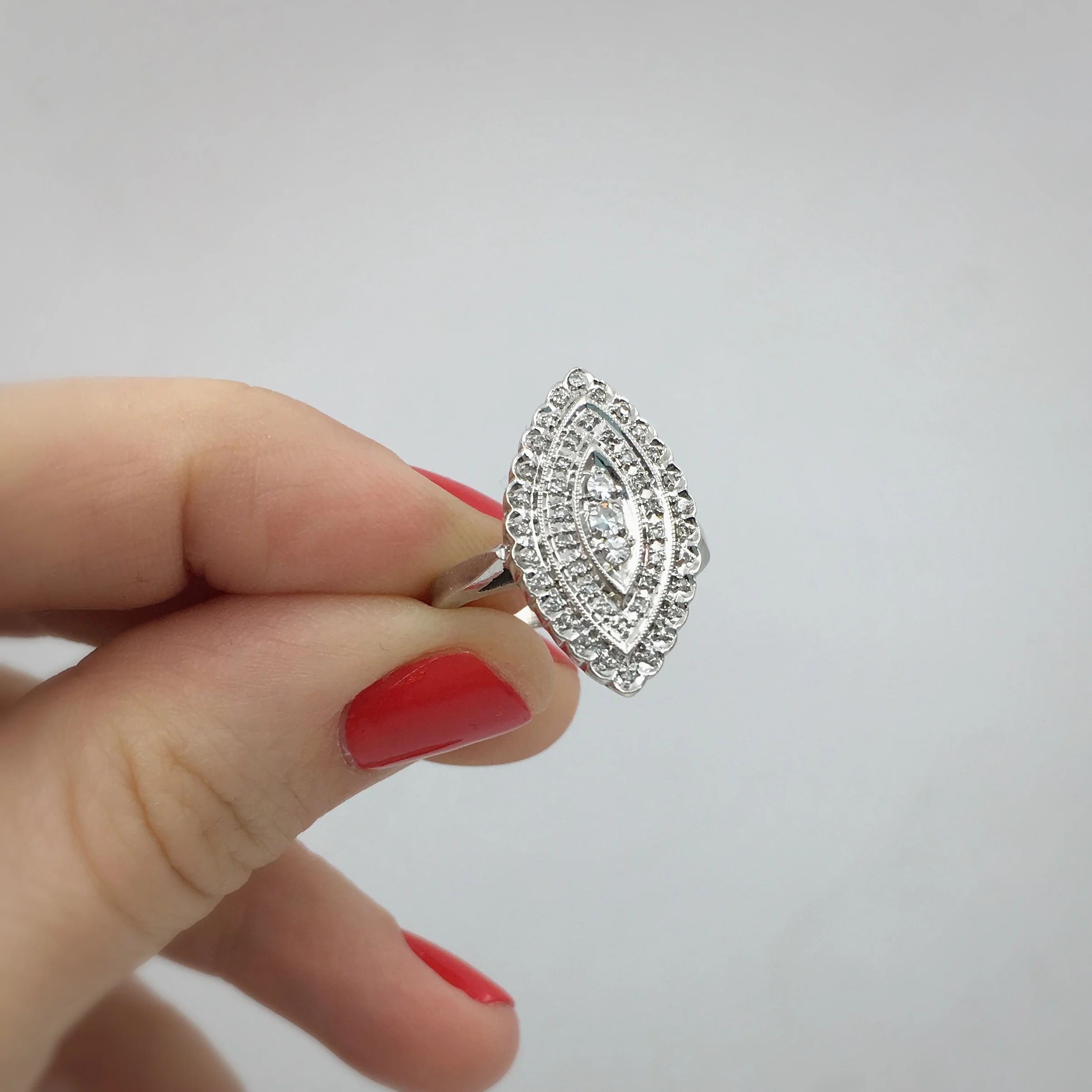 Antique style vintage diamond dinner ring Reverie vintage jewelry NYC