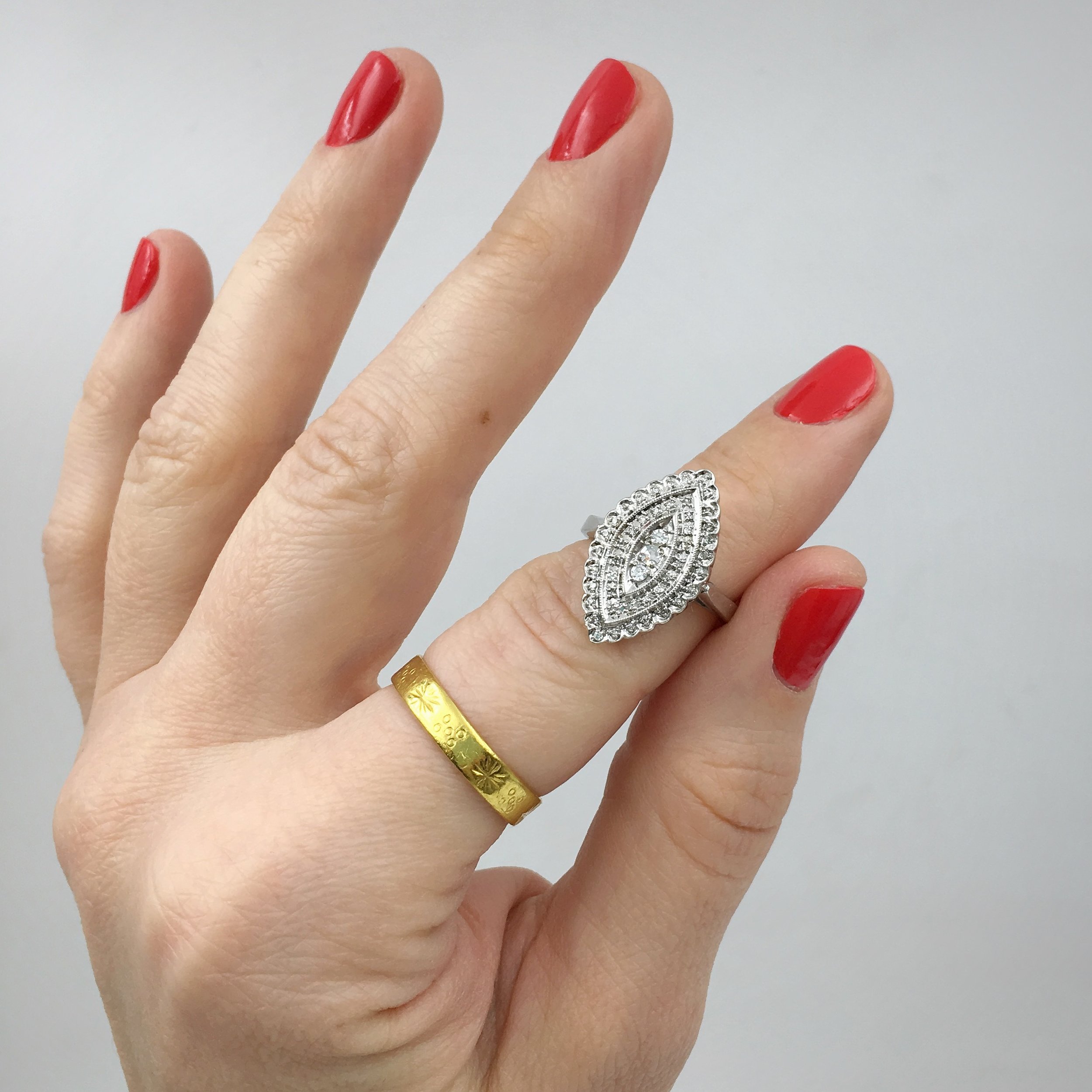 Antique style vintage diamond dinner ring Reverie vintage jewelry NYC