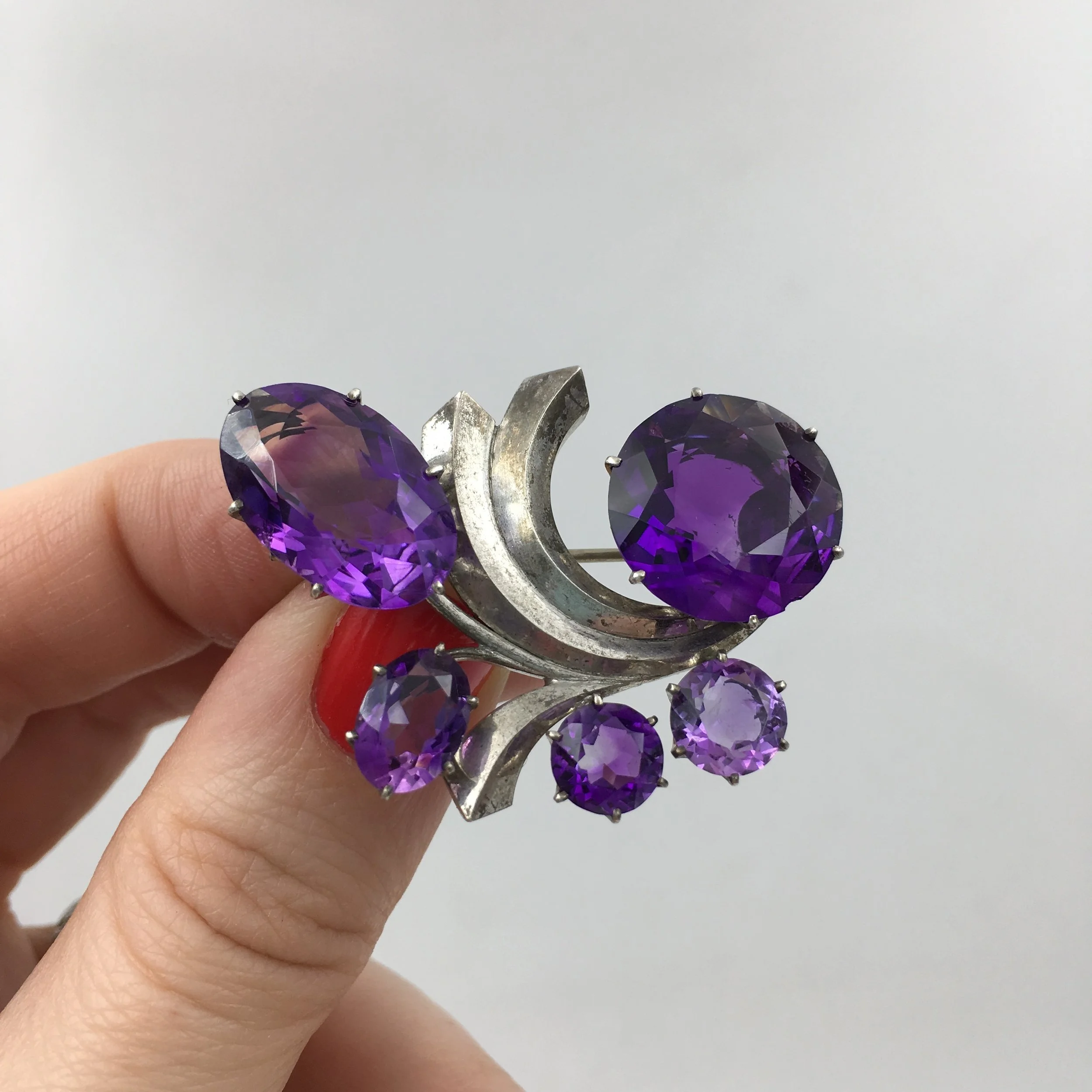 Retro sterling Amethyst brooch Reverie vintage jewelry NYC