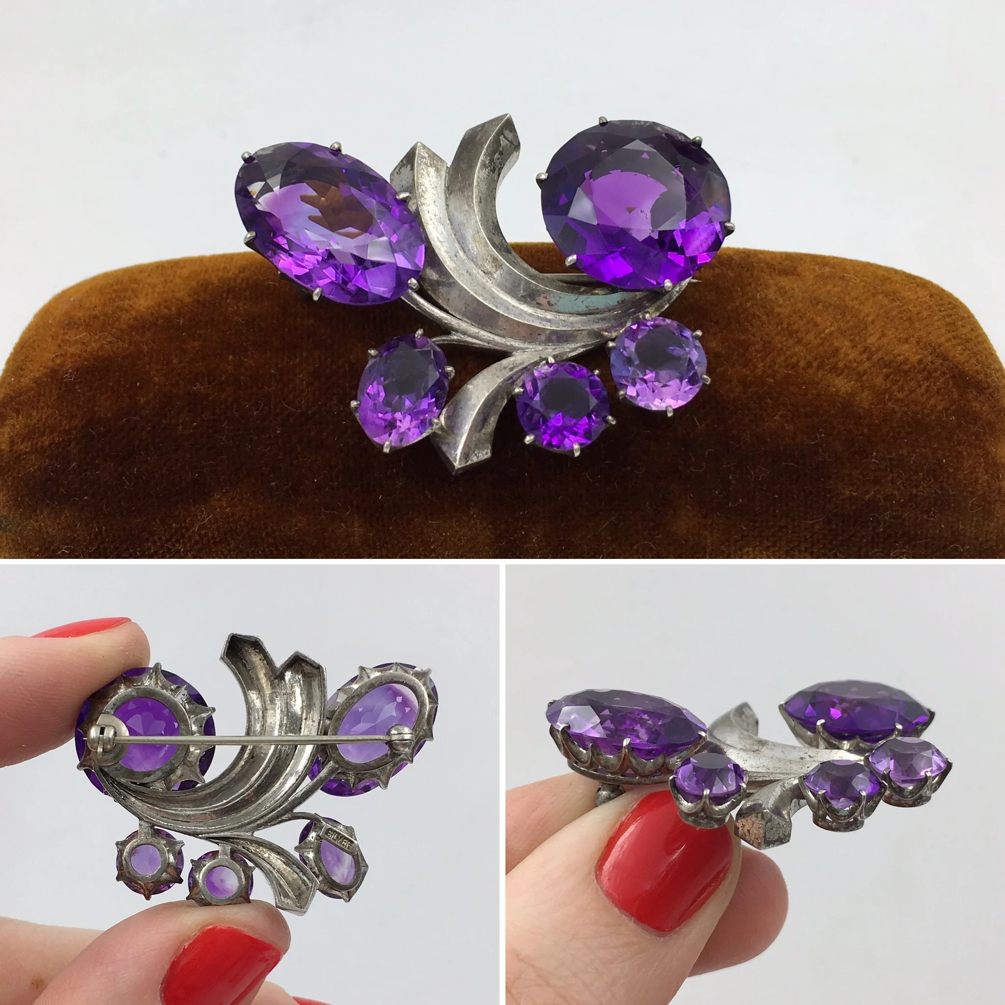 Retro sterling Amethyst brooch Reverie vintage jewelry NYC