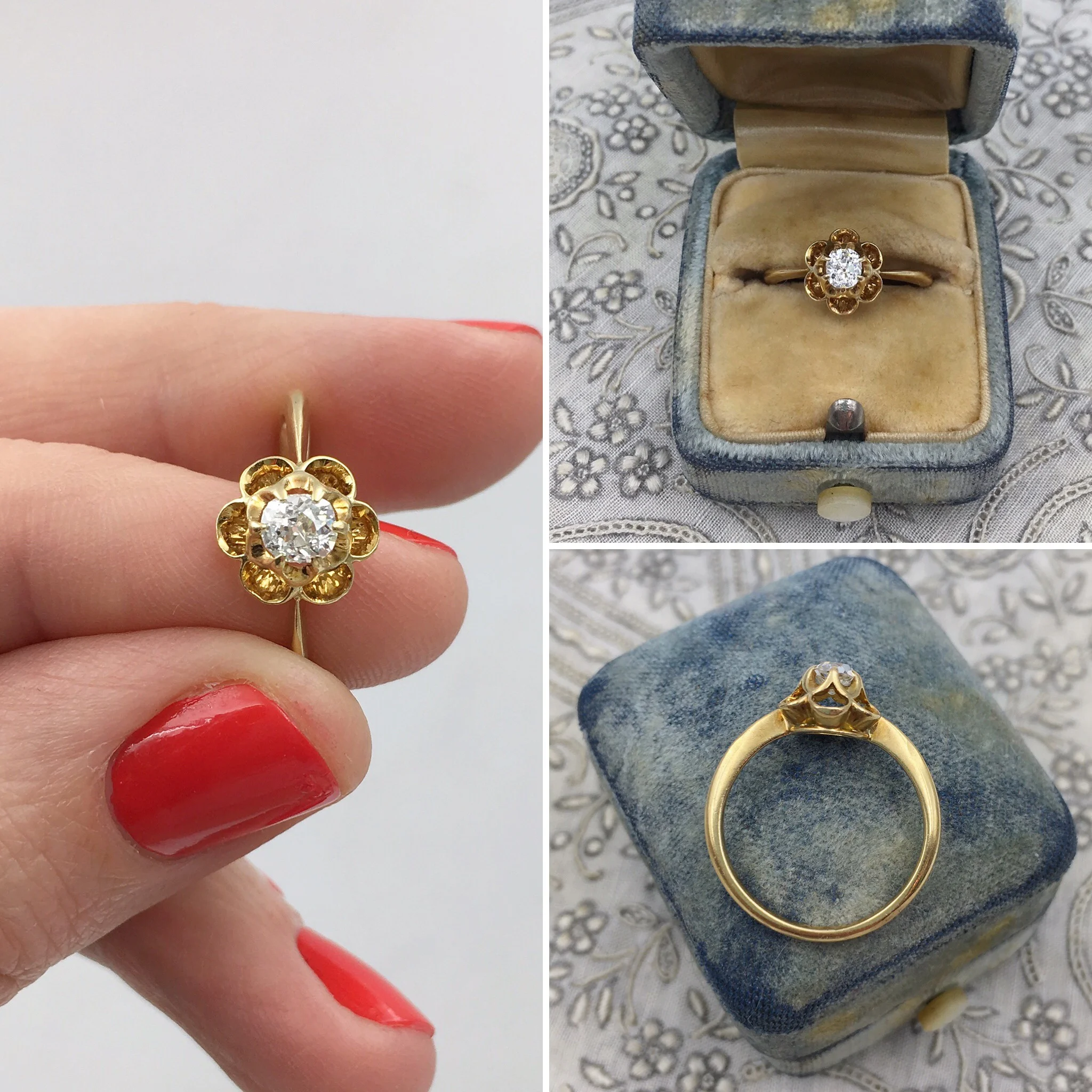 Antique cushion cut diamond engagement ring Reverie antique jewelry NYC