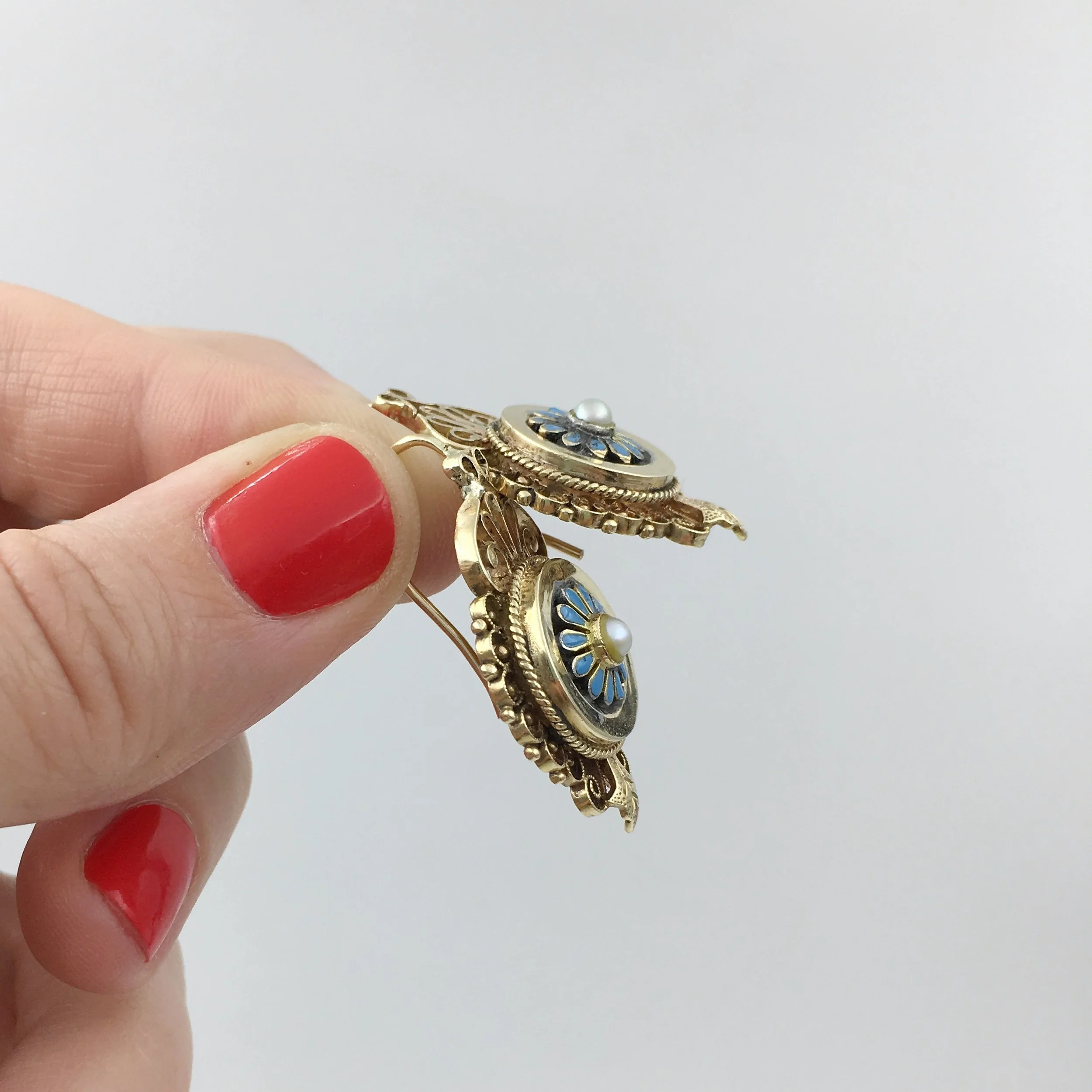 Victorian enamel wedding earrings Reverie vintage bridal jewelry NYC