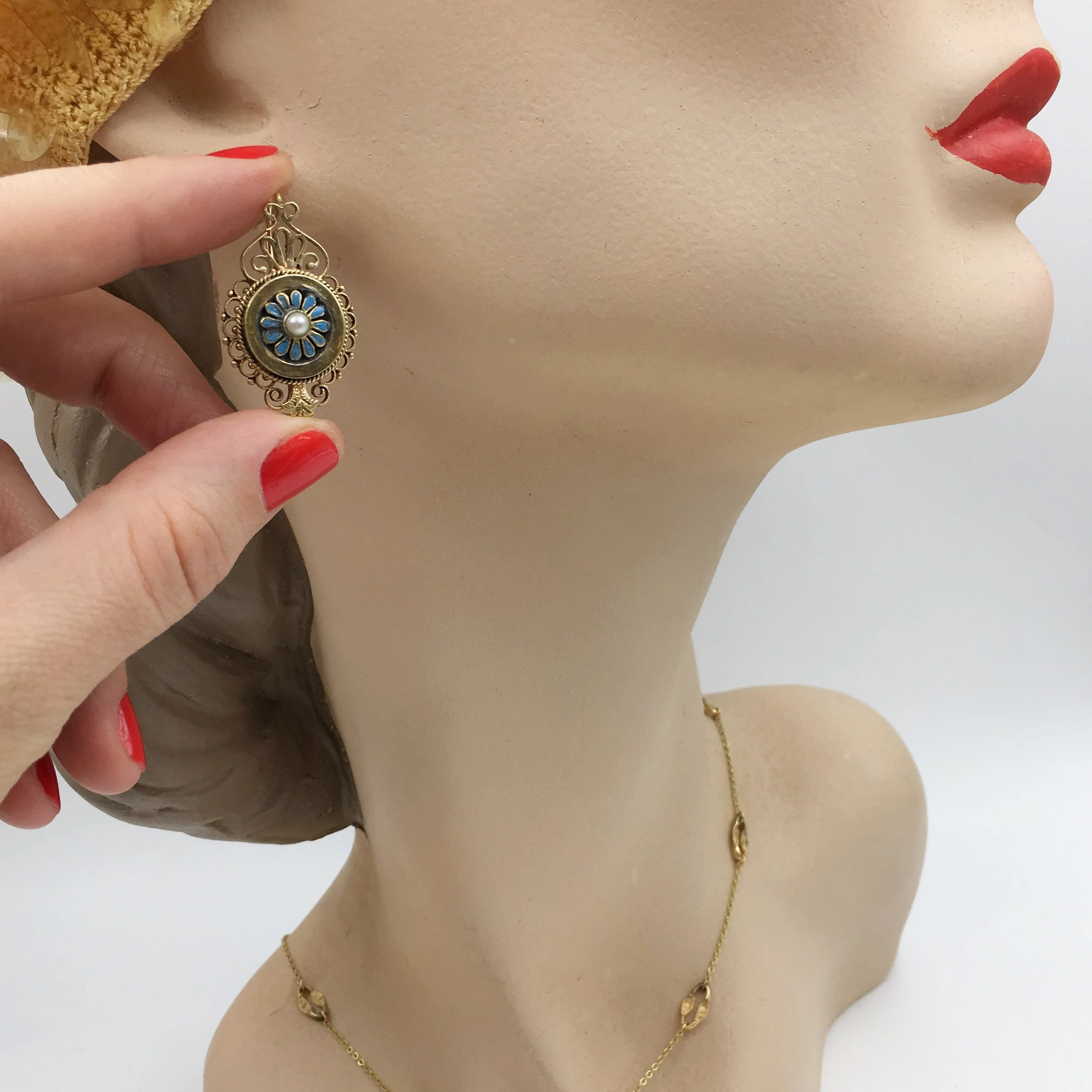 Victorian enamel wedding earrings Reverie vintage bridal jewelry NYC