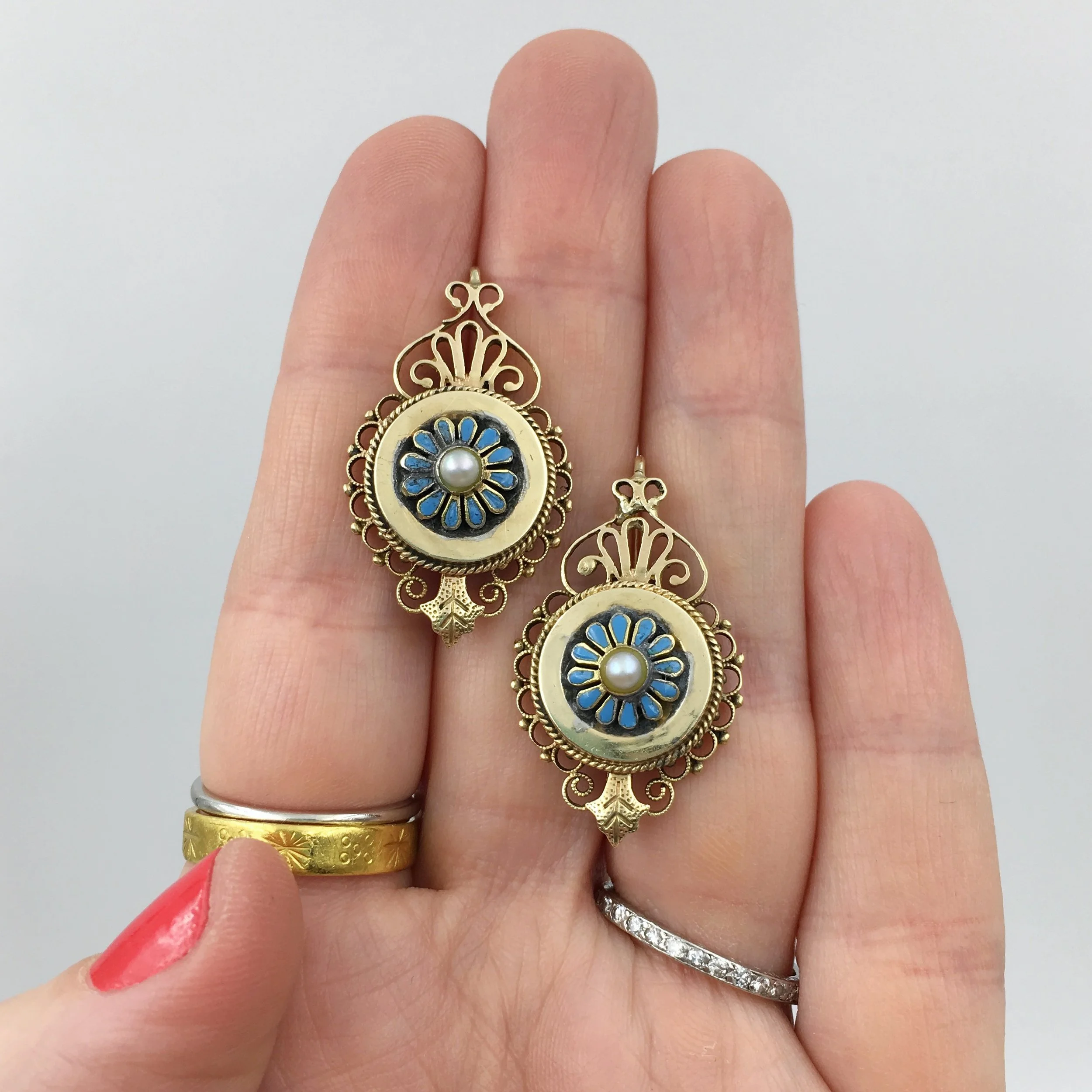 Victorian enamel wedding earrings Reverie vintage bridal jewelry NYC
