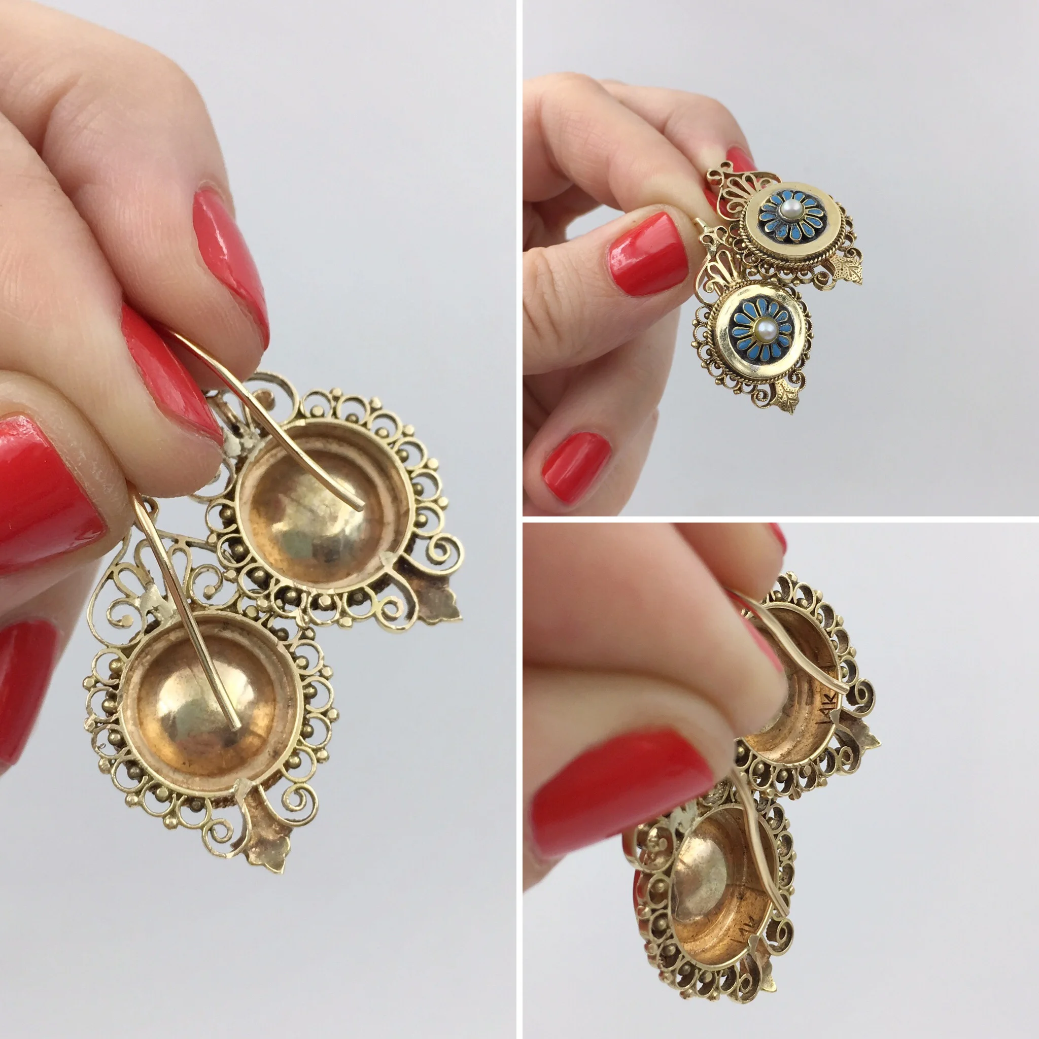 Victorian enamel wedding earrings Reverie vintage bridal jewelry NYC