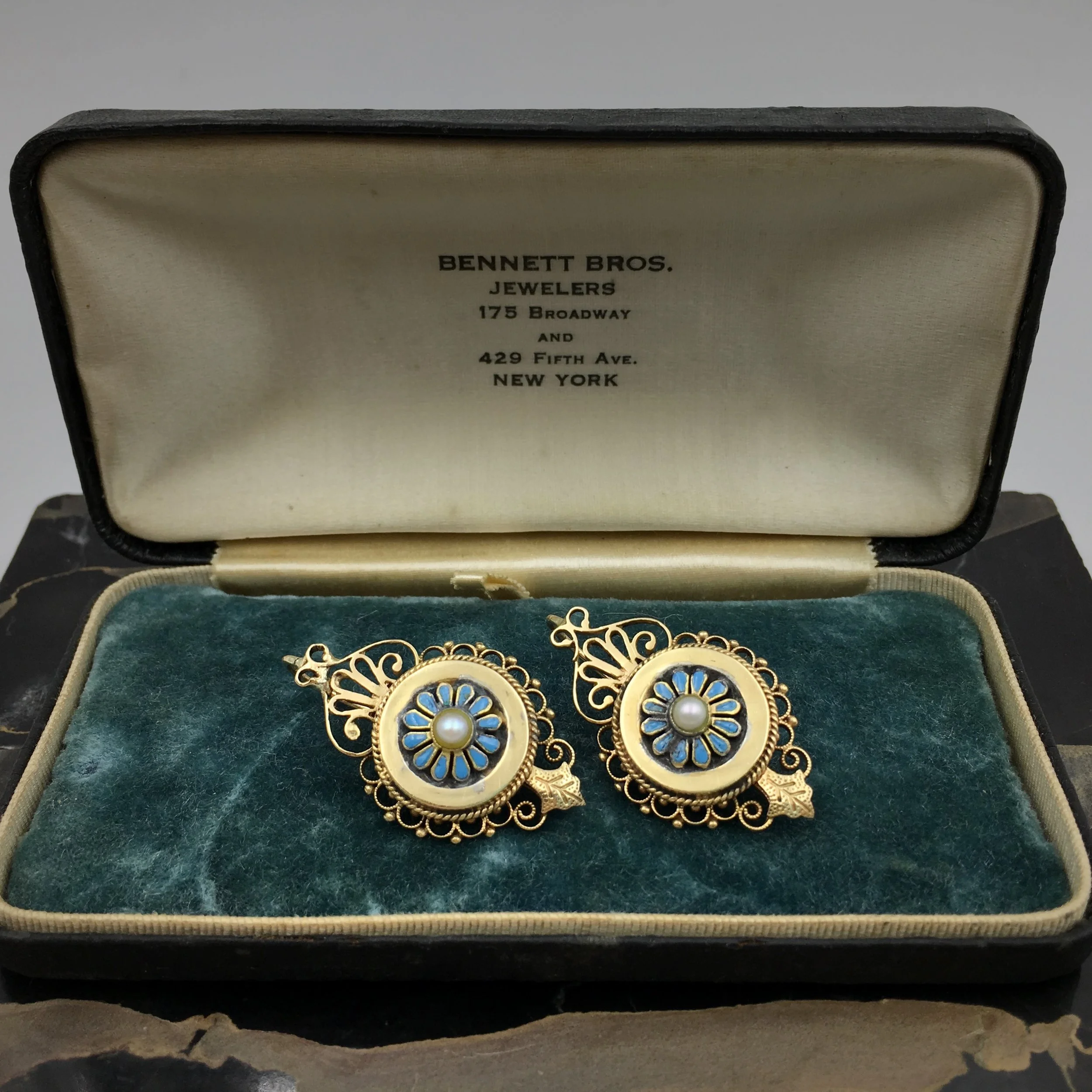 Victorian enamel wedding earrings Reverie vintage bridal jewelry NYC