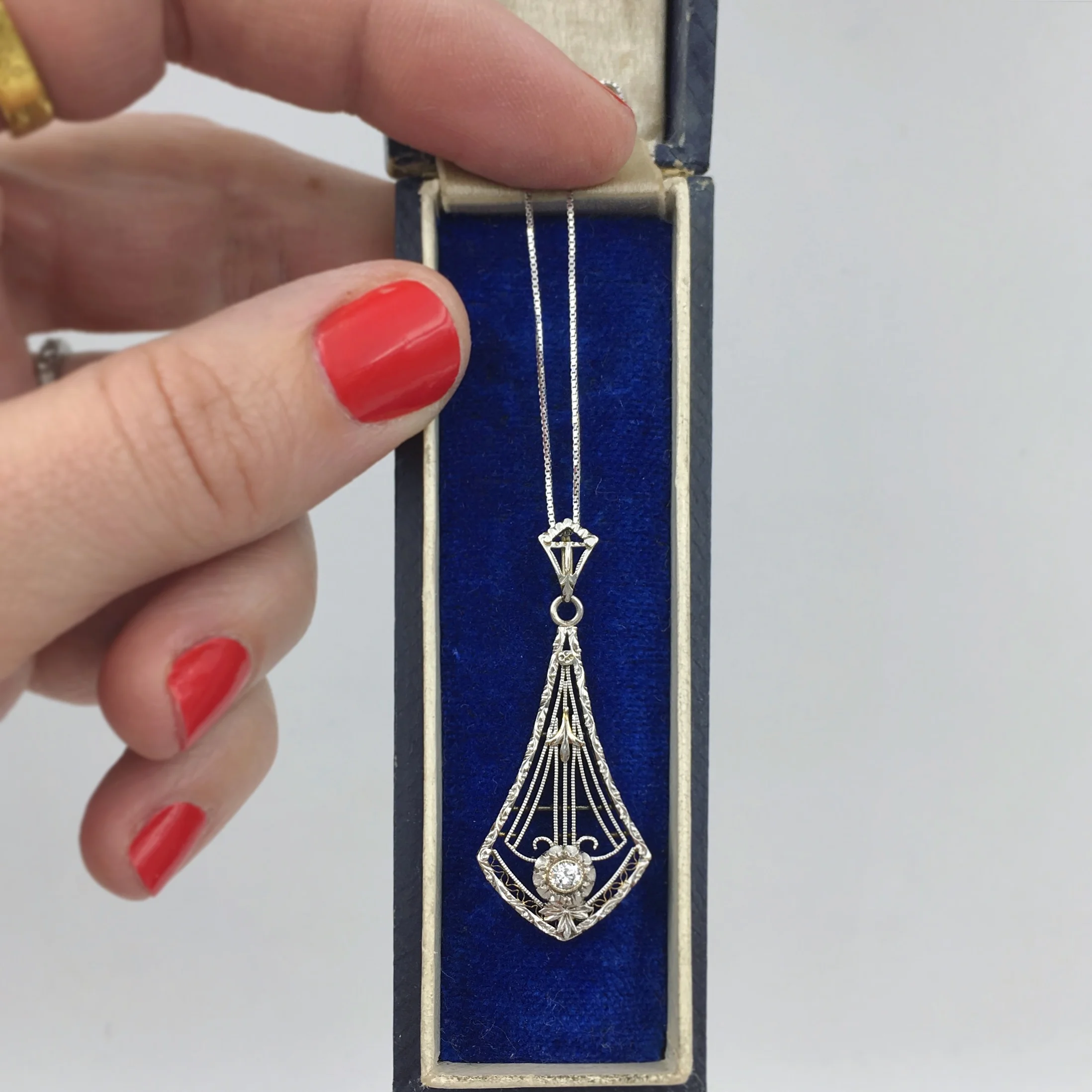 Edwardian platinum wedding necklace Reverie vintage bridal jewelry NYC