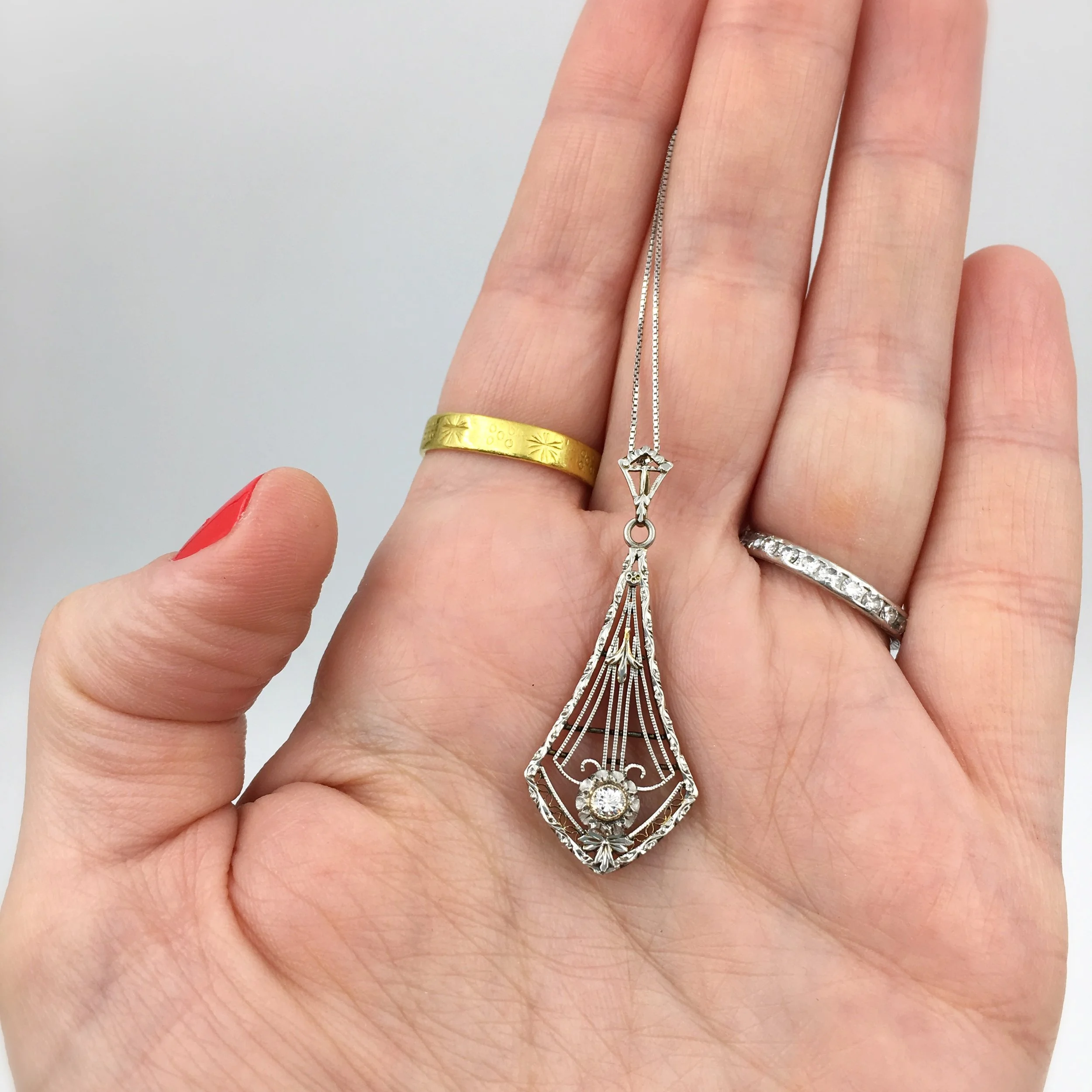 Edwardian platinum wedding necklace Reverie vintage bridal jewelry NYC