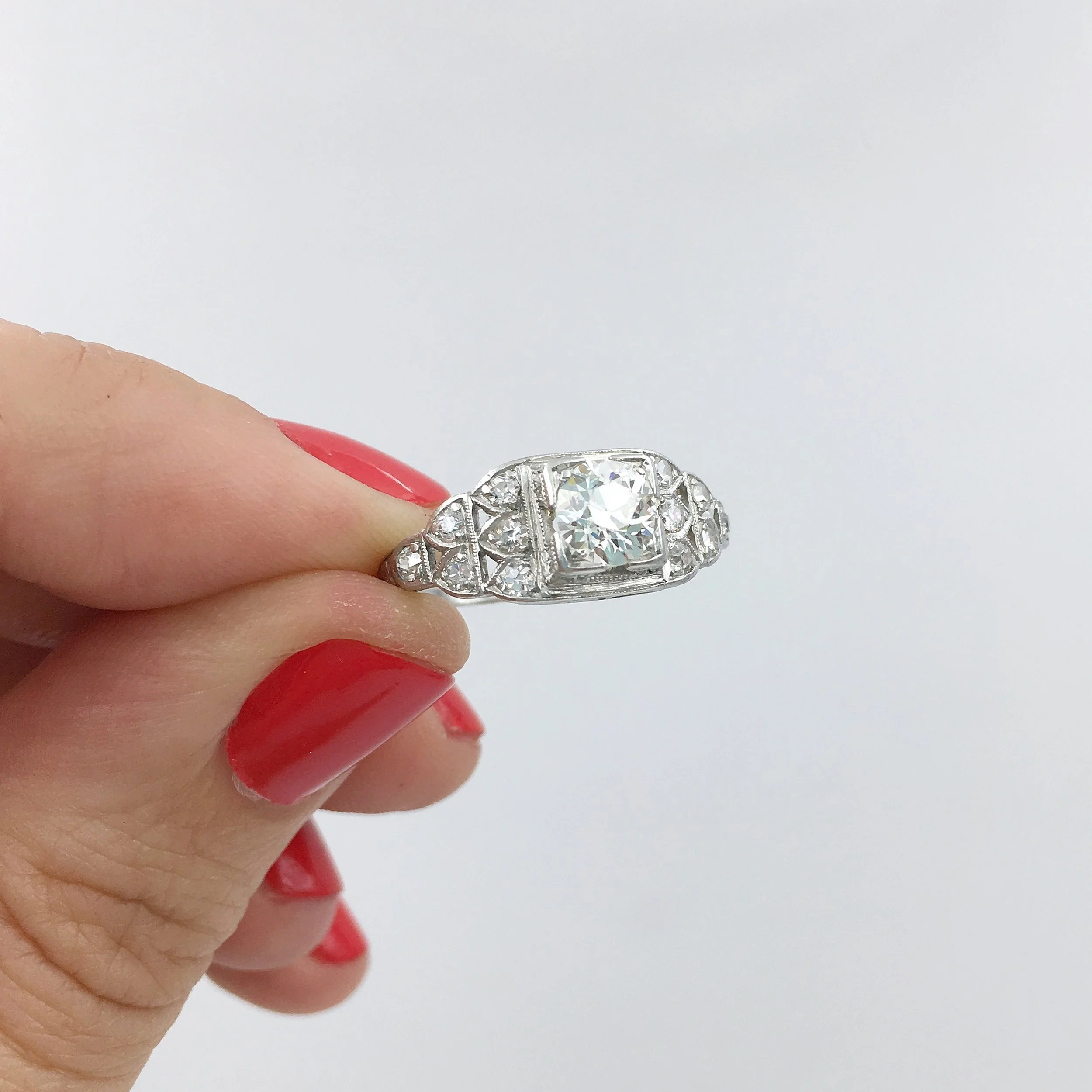 Art Deco platinum engagement ring Reverie antique jewelry NYC