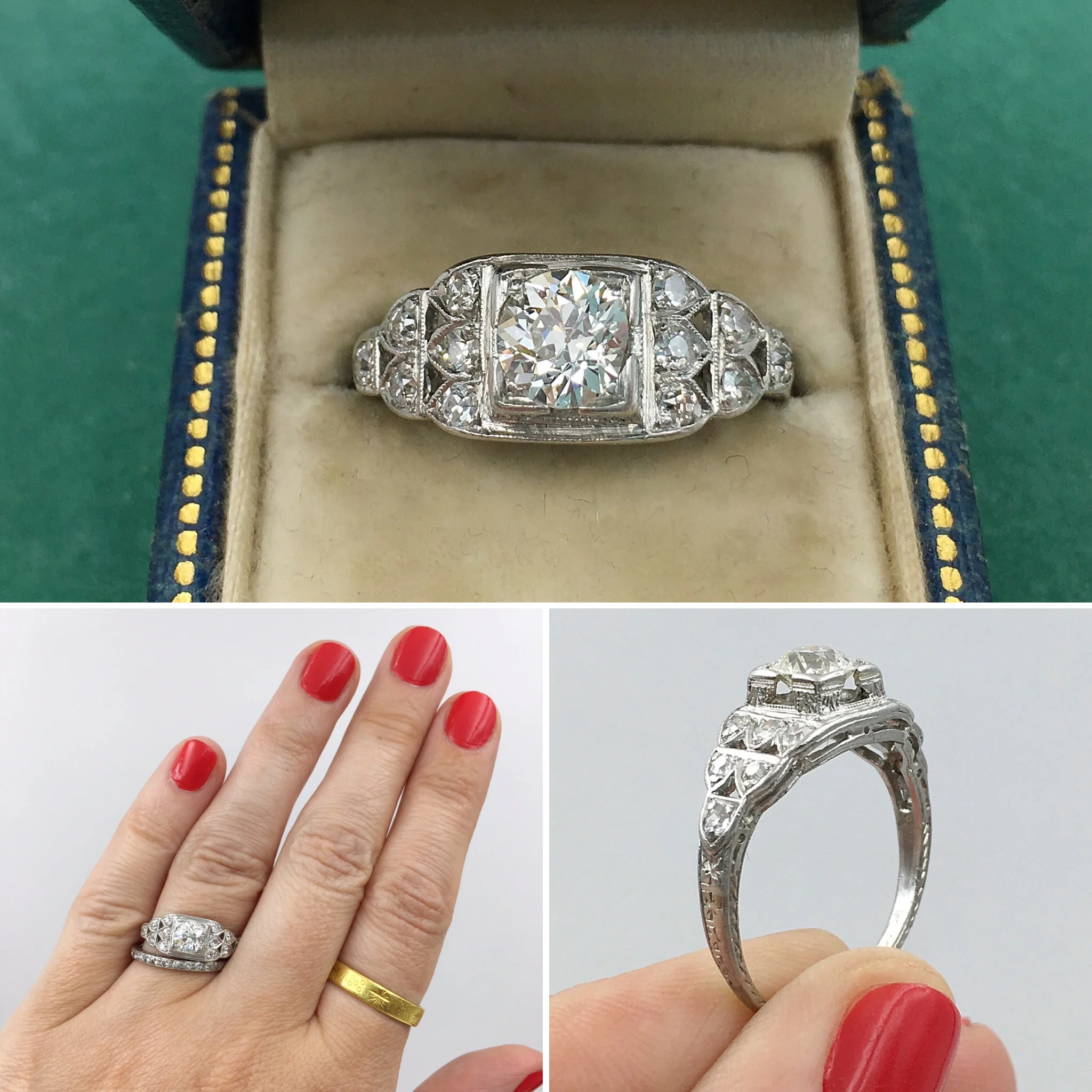 Art Deco platinum engagement ring Reverie antique jewelry NYC