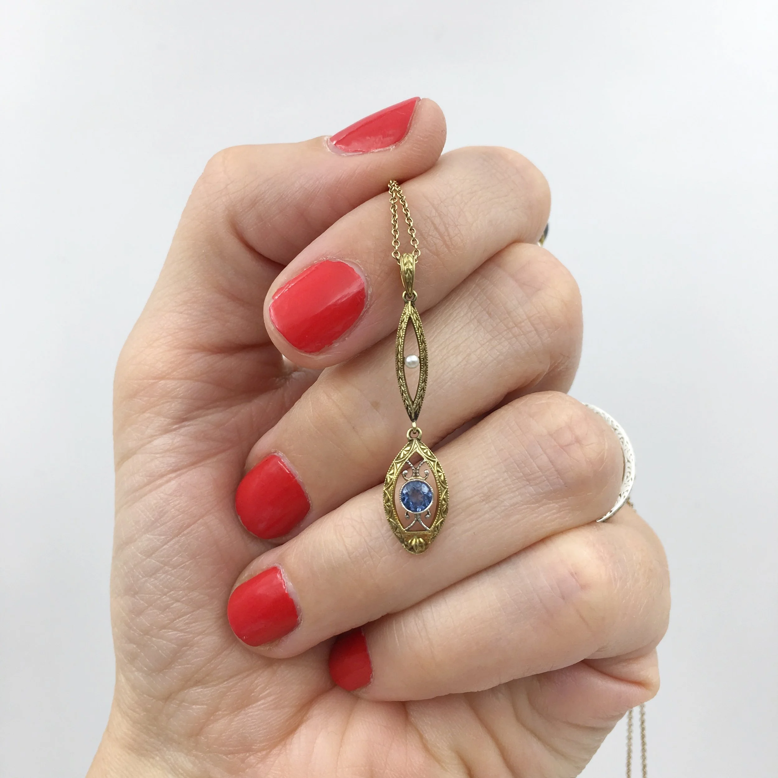 Antique sapphire lavaliere pendant Reverie estate jewelry NYC