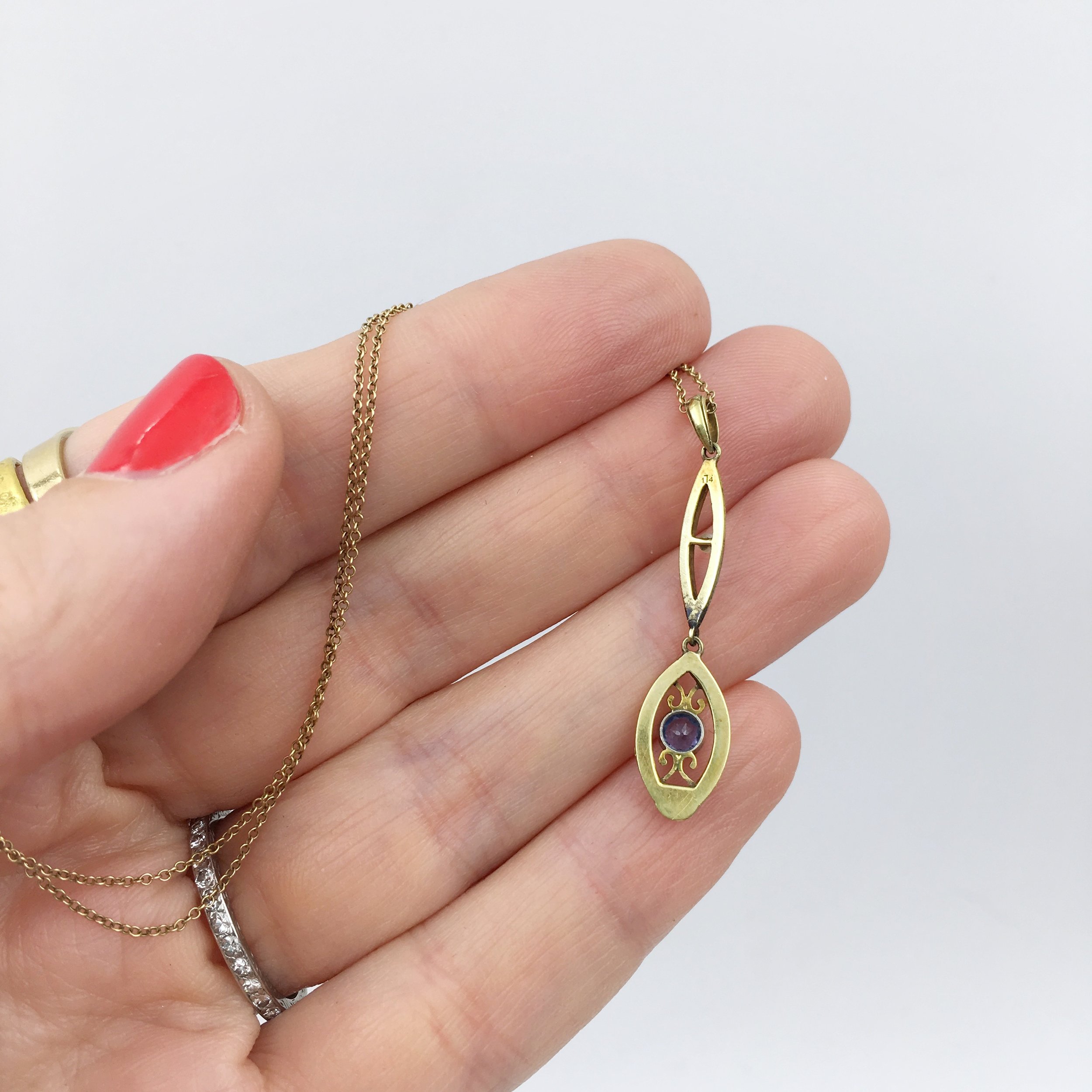 Antique sapphire lavaliere pendant Reverie estate jewelry NYC