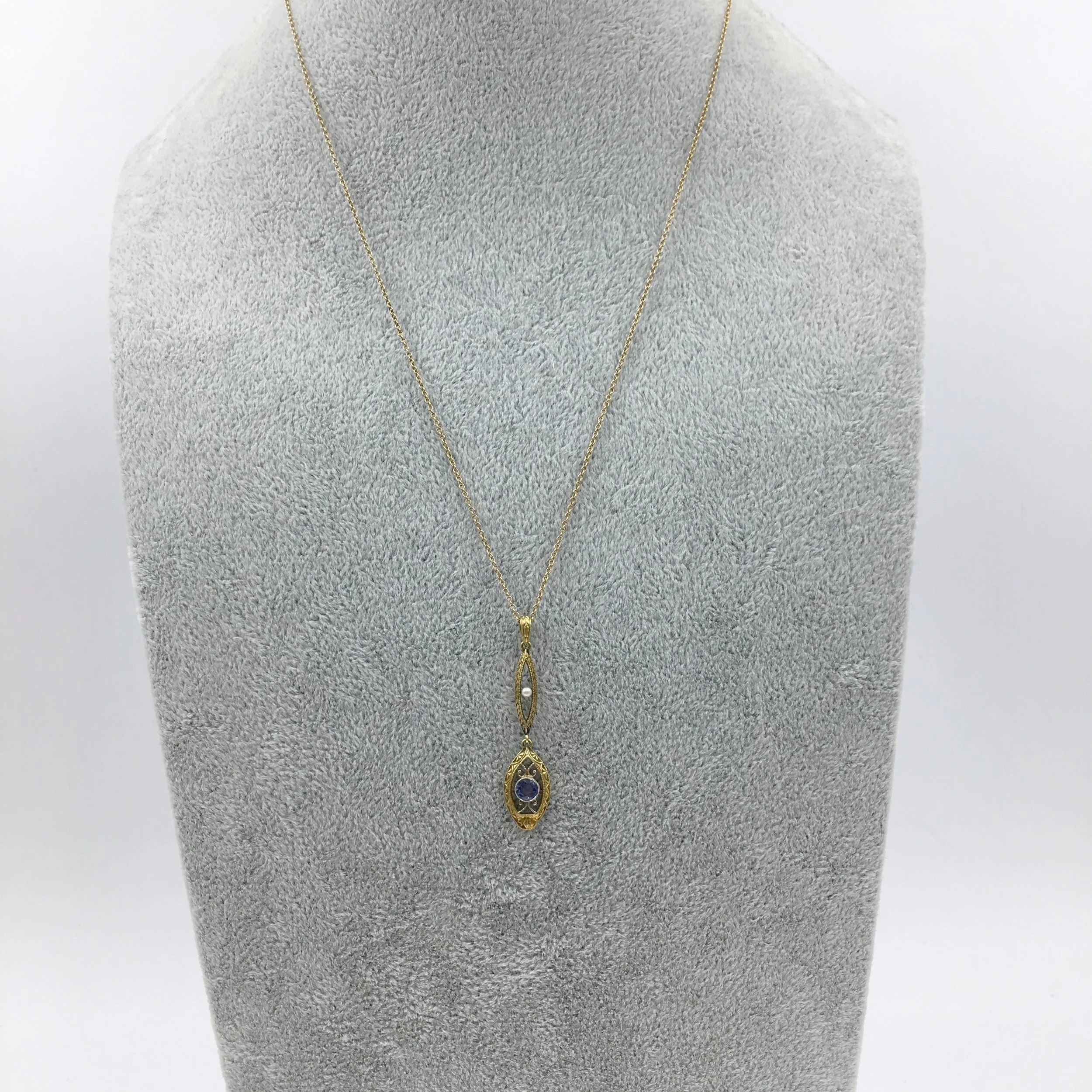 Antique sapphire lavaliere pendant Reverie estate jewelry NYC