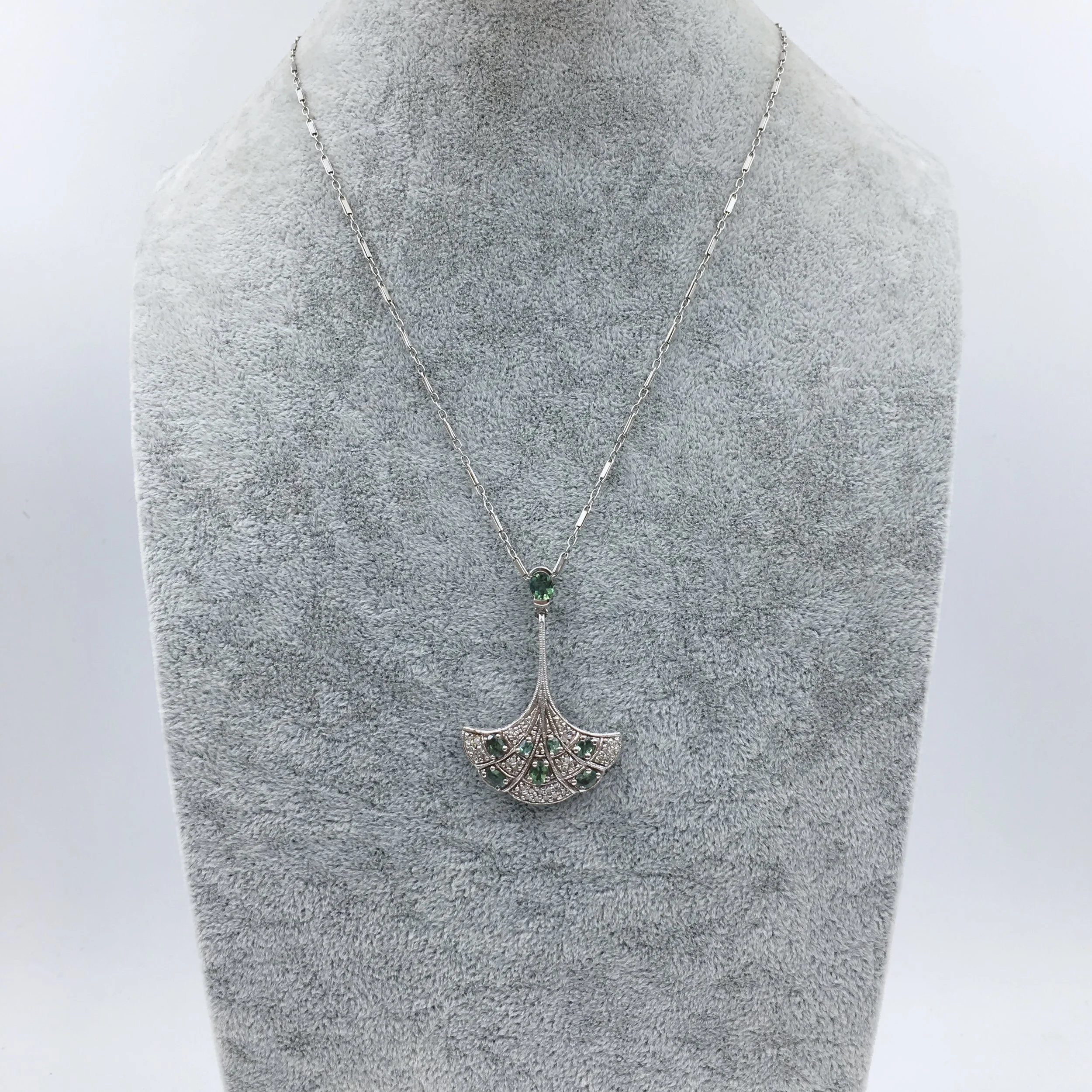 Mid Century diamond leaf pendant wedding necklace Reverie vintage jewelry NYC