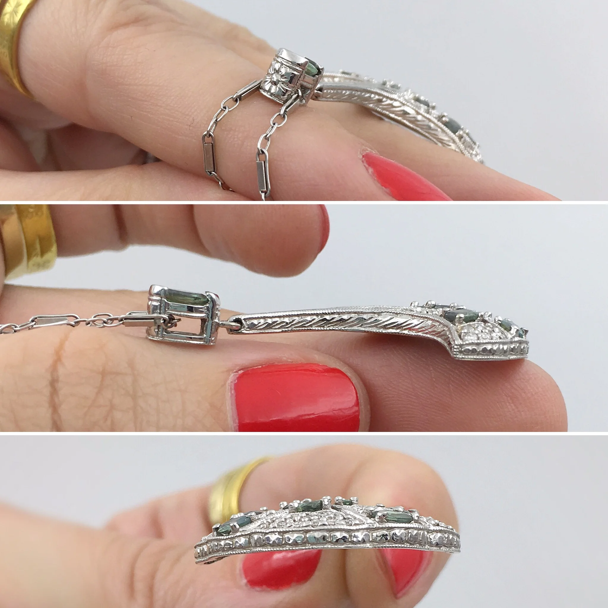 Mid Century diamond leaf pendant wedding necklace Reverie vintage jewelry NYC