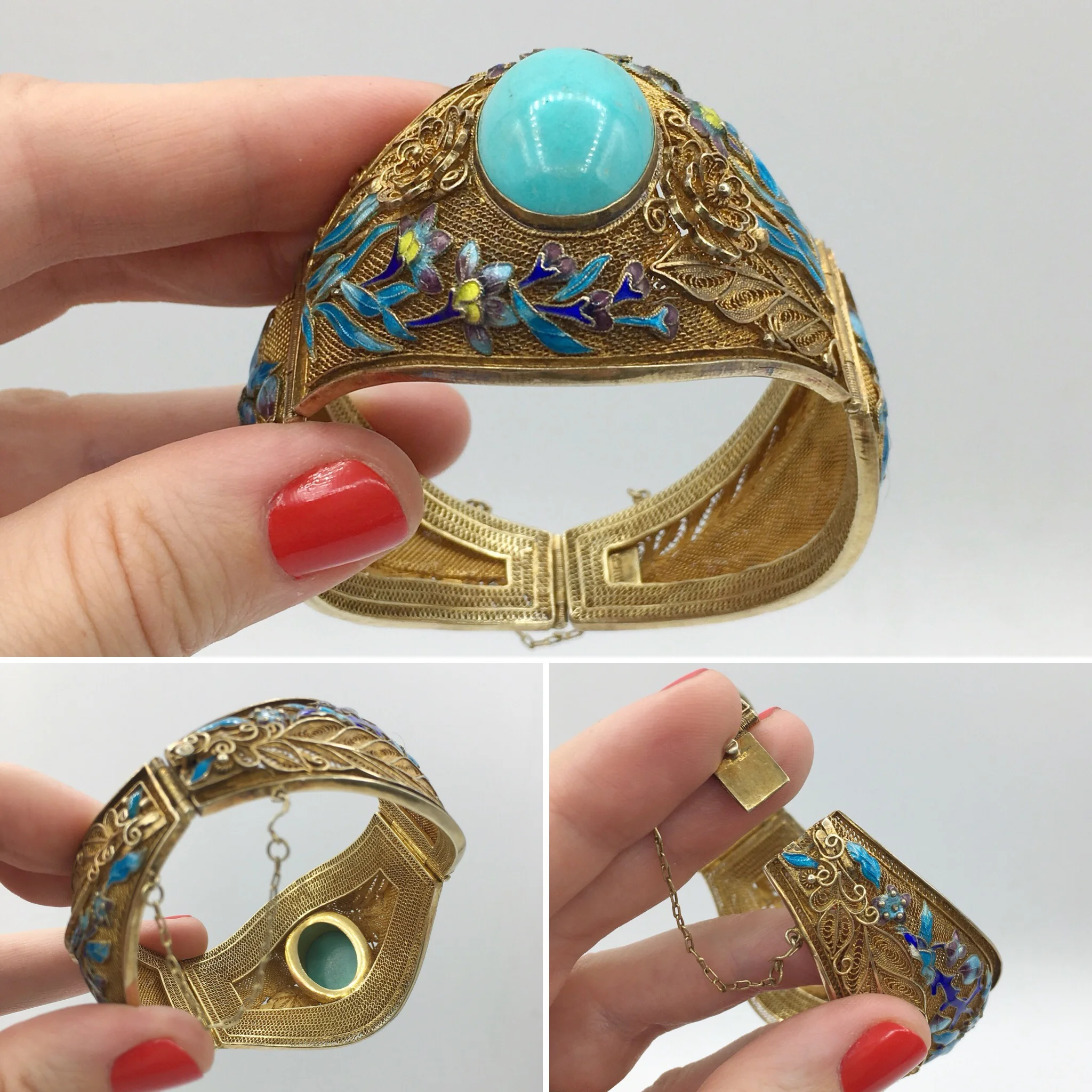 Antique Chinese export turquoise enamel bracelet Reverie vintage jewelry NYC