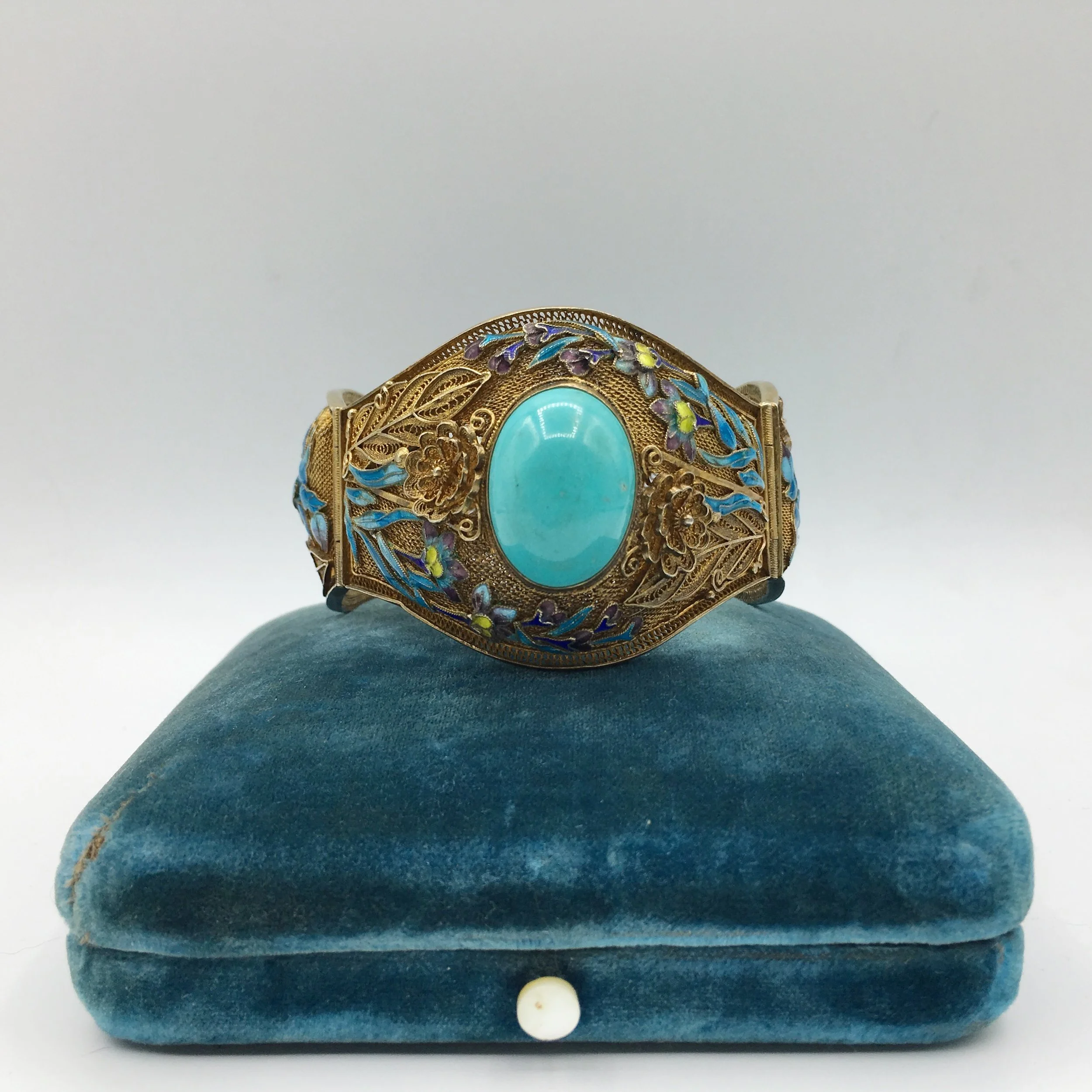 Antique Chinese export turquoise enamel bracelet Reverie vintage jewelry NYC