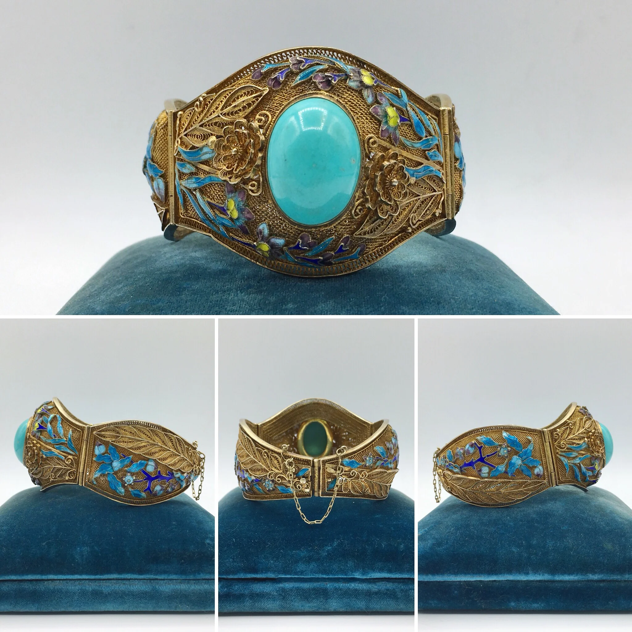 Antique Chinese export turquoise enamel bracelet Reverie vintage jewelry NYC
