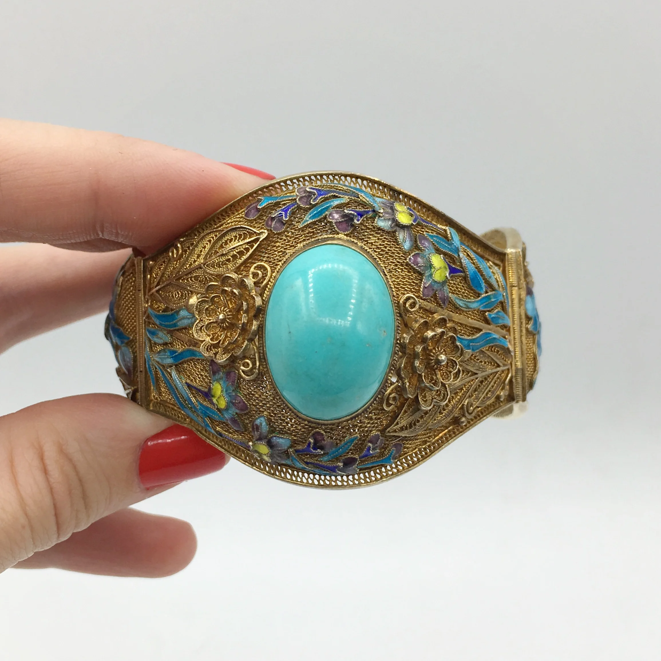 Antique Chinese export turquoise enamel bracelet Reverie vintage jewelry NYC