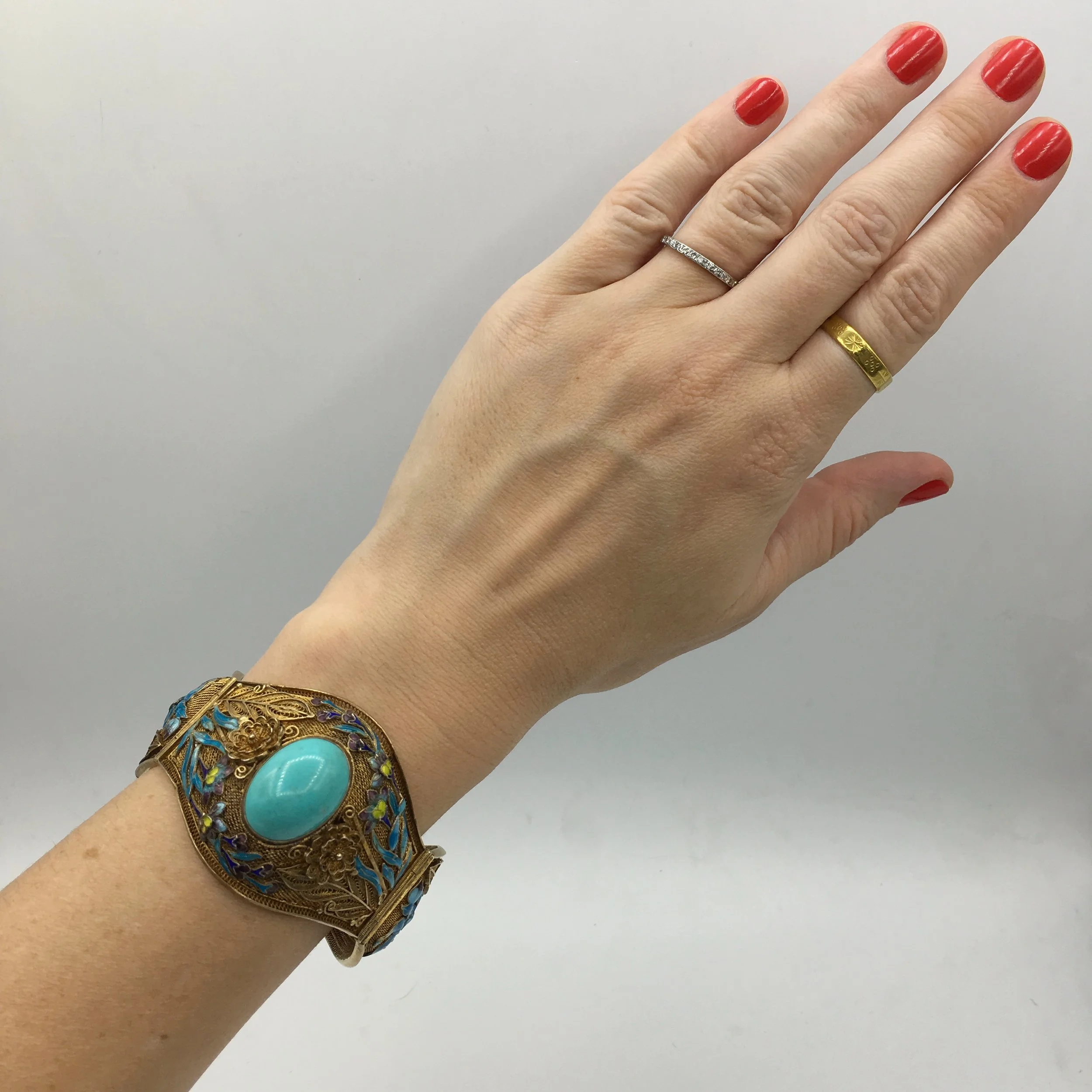 Antique Chinese export turquoise enamel bracelet Reverie vintage jewelry NYC
