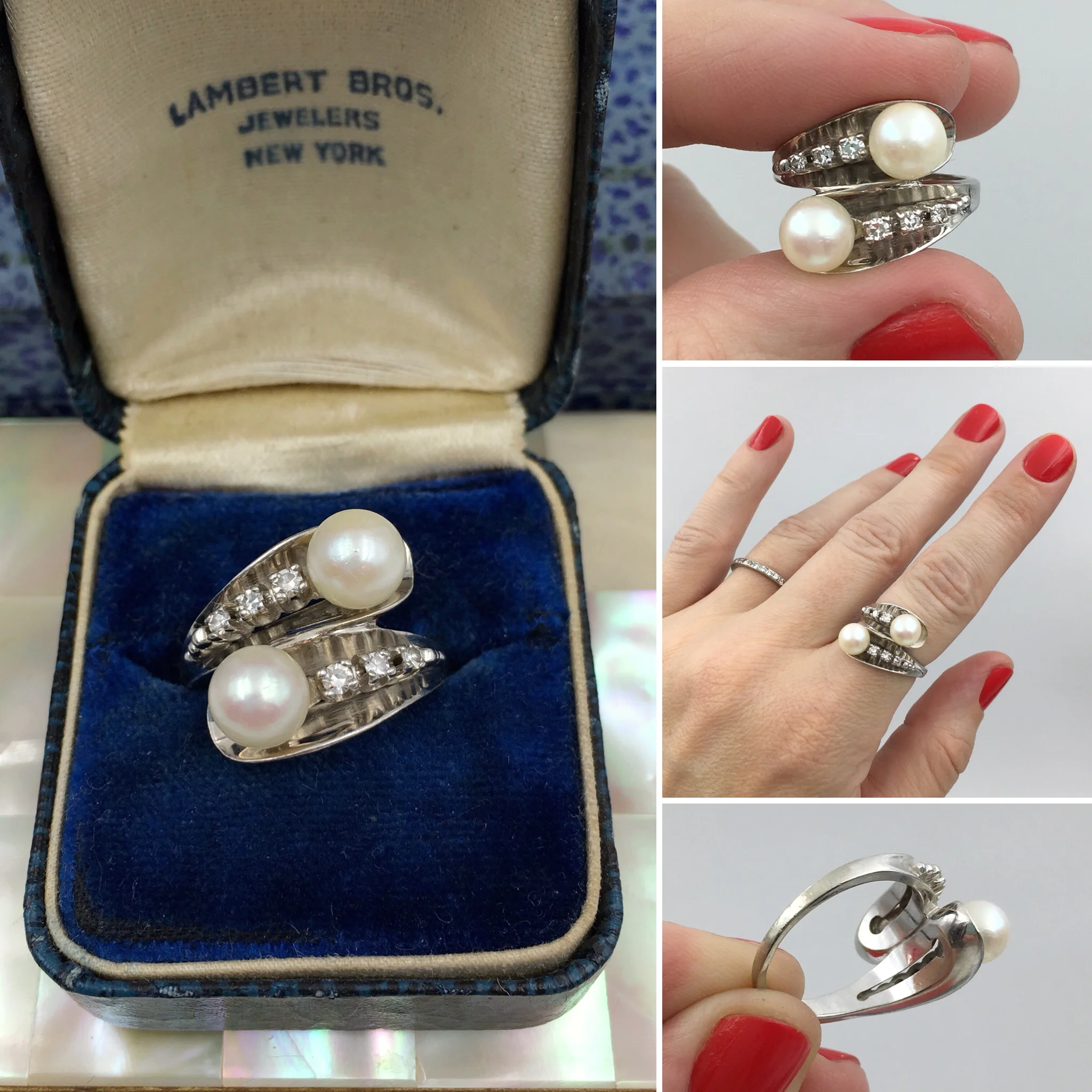Vintage pearl bypass ring Reverie estate jewelry NYC