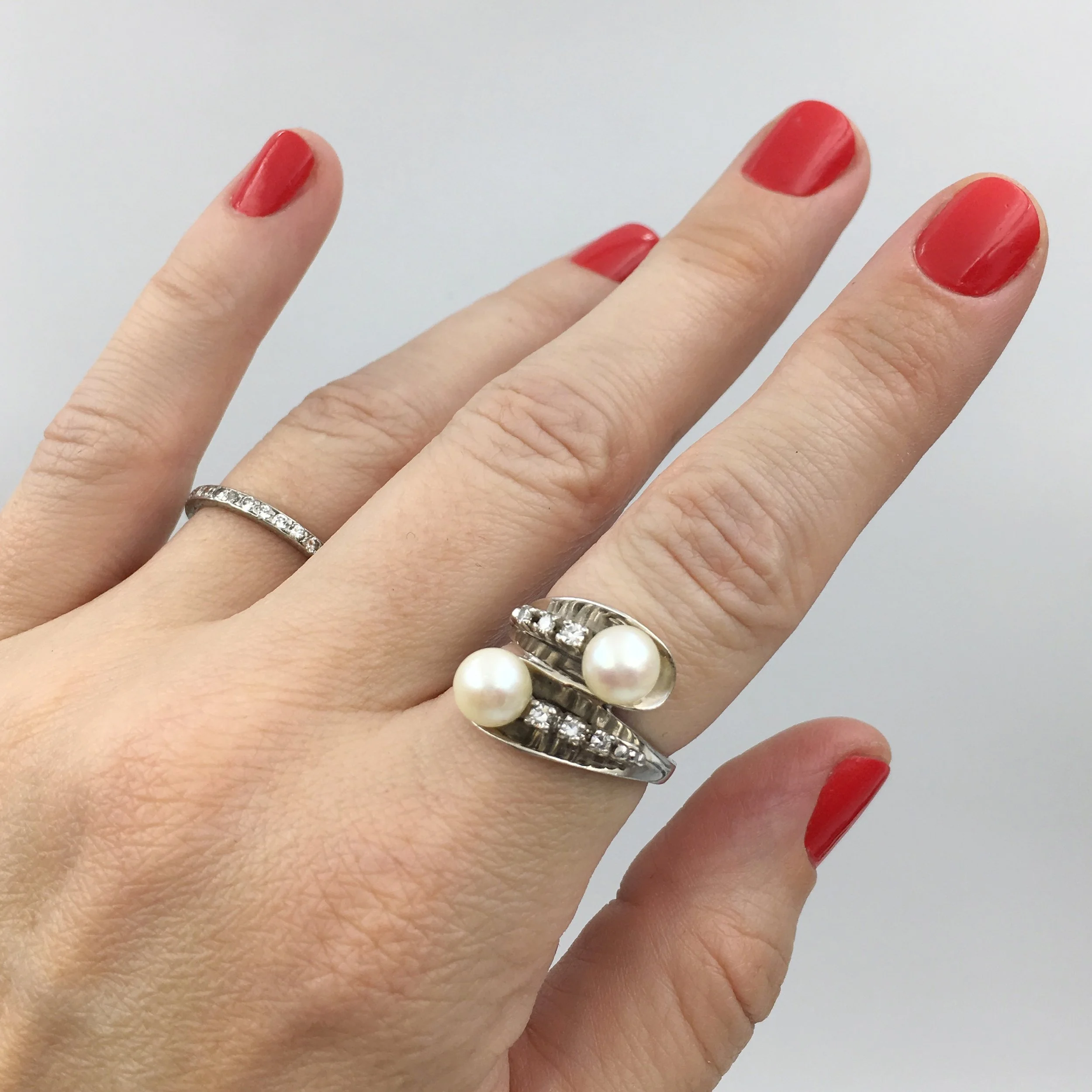 Vintage pearl bypass ring Reverie estate jewelry NYC