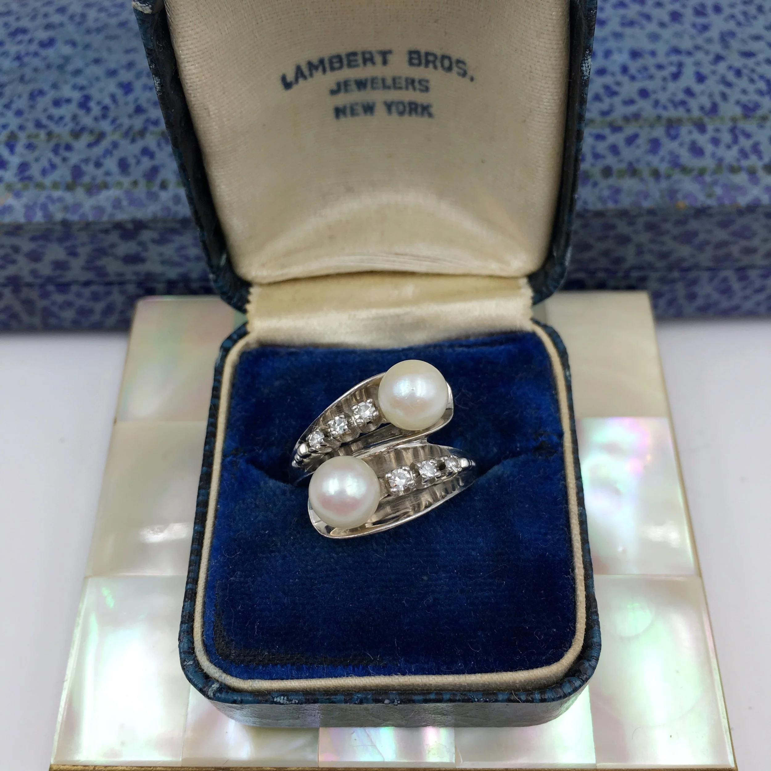 Vintage pearl bypass ring Reverie estate jewelry NYC