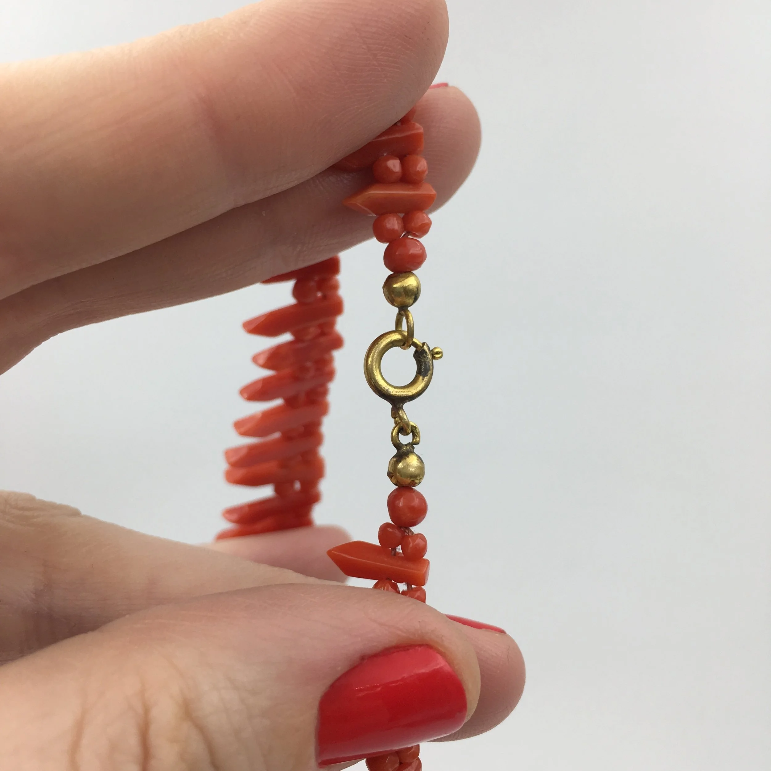 Antique red coral necklace Reverie vintage jewelry NYC