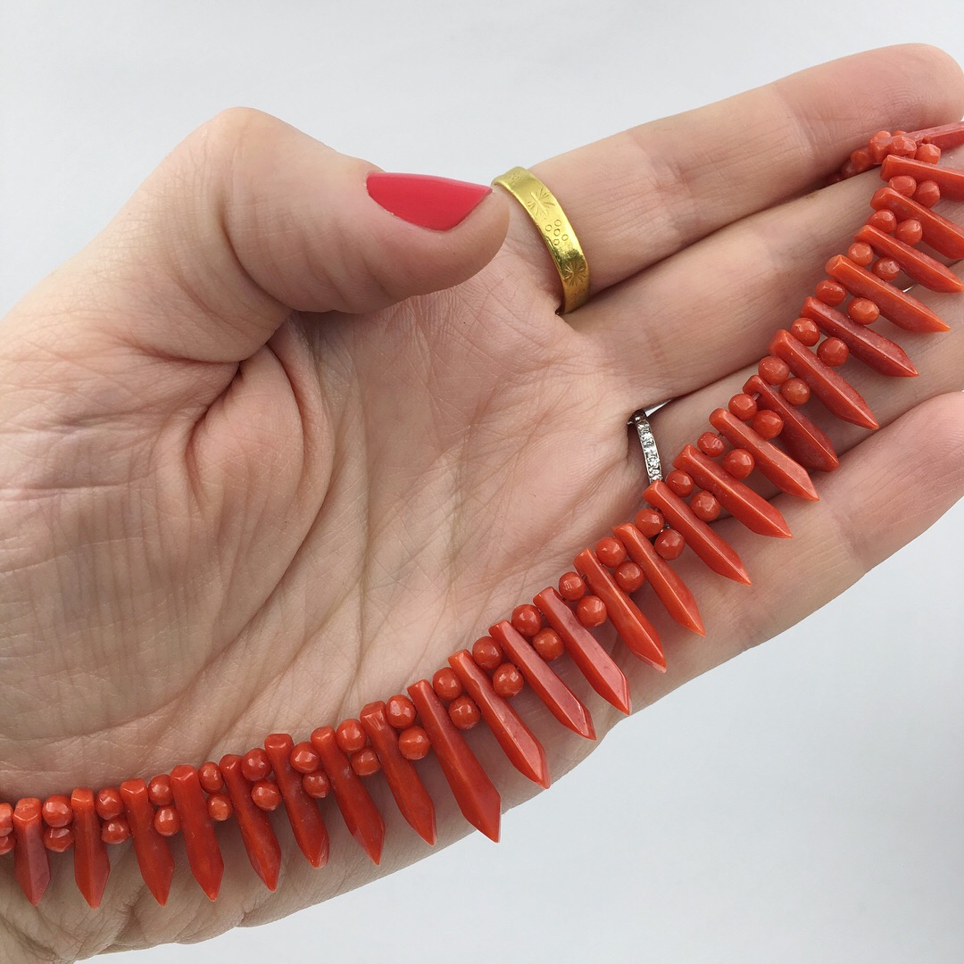 Antique red coral necklace Reverie vintage jewelry NYC