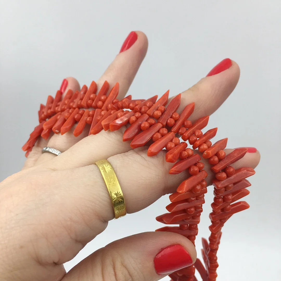 Antique red coral necklace Reverie vintage jewelry NYC