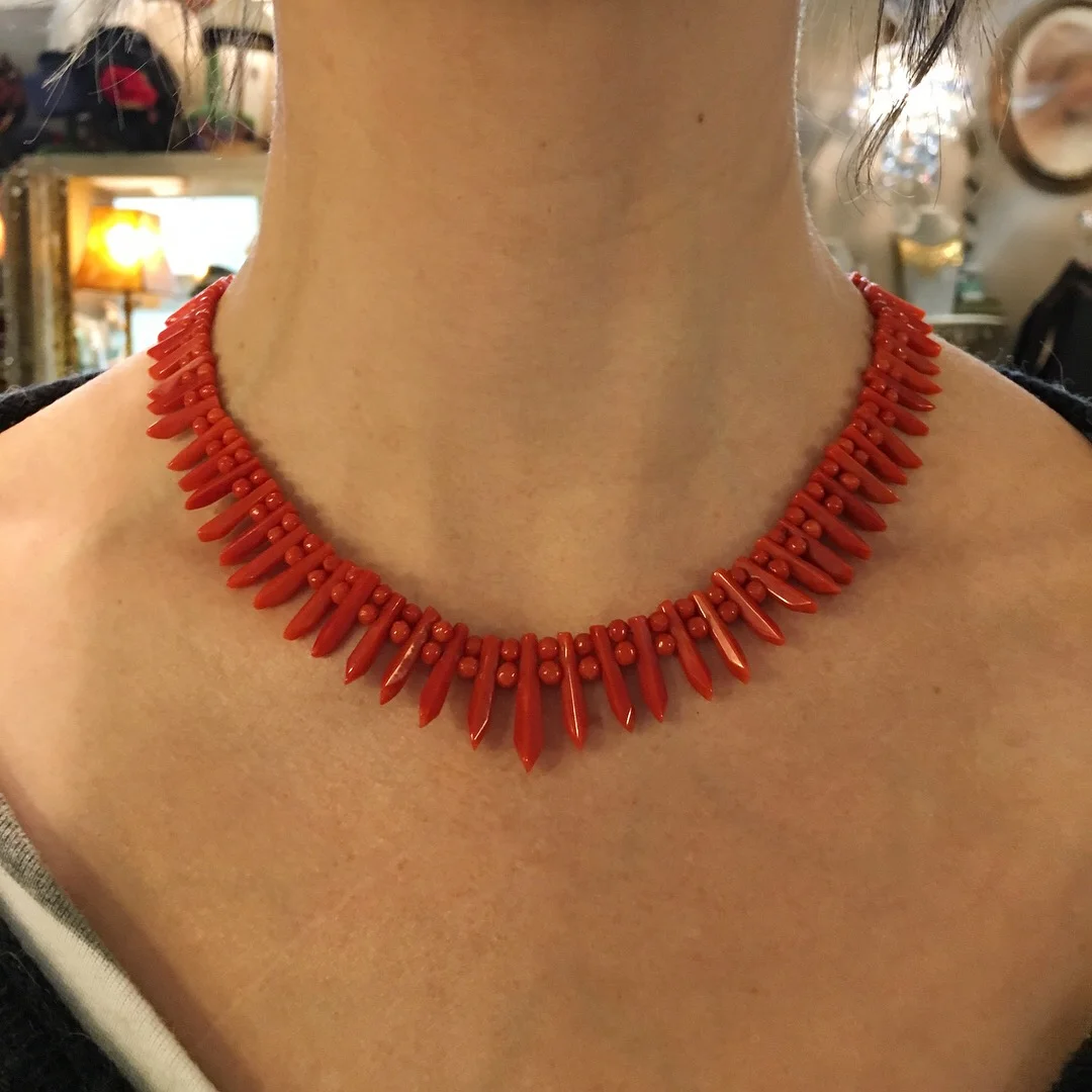 Antique red coral necklace Reverie vintage jewelry NYC
